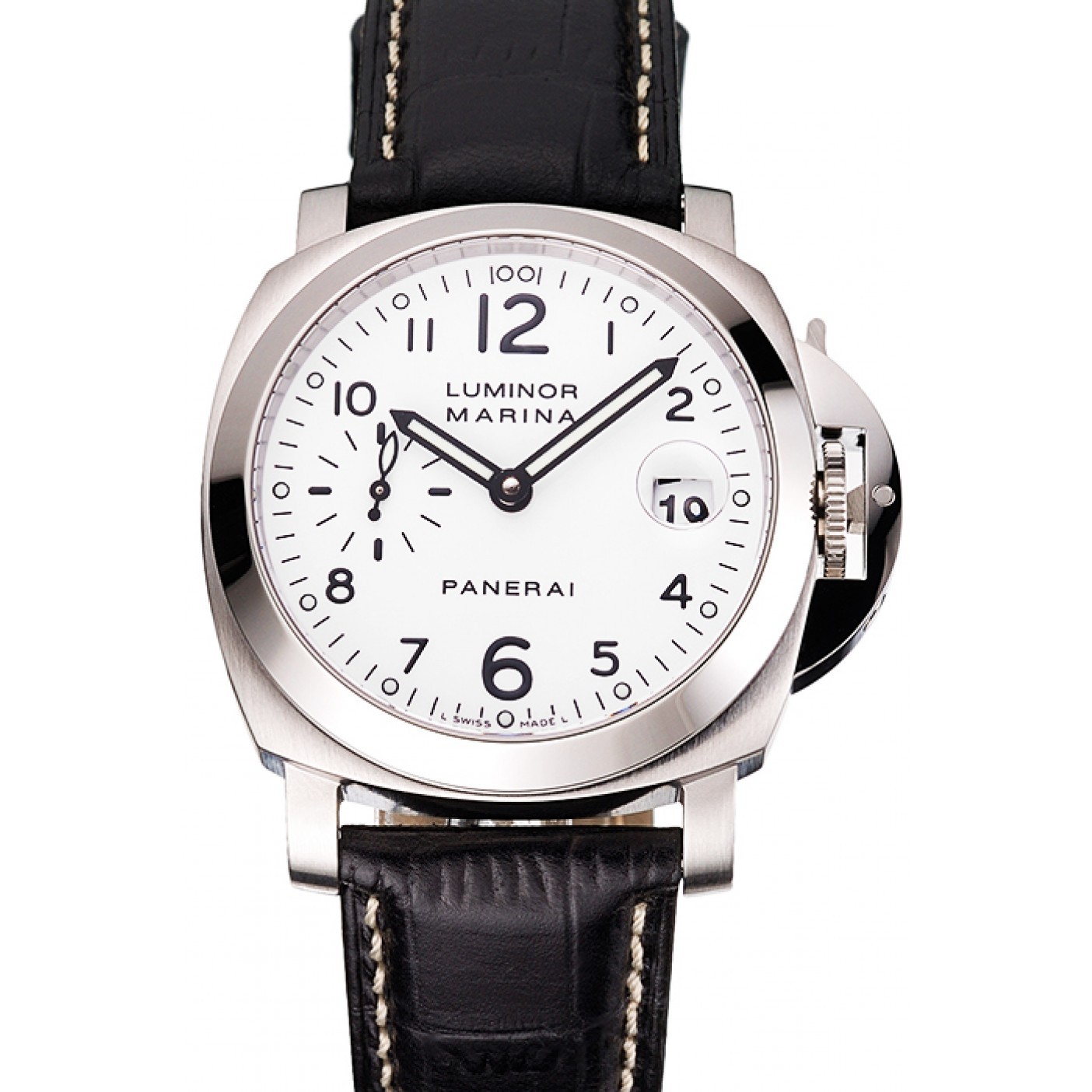 MiroTime Swiss Panerai Luminor Marina White Dial Stainless Steel Case Black Leather Strap