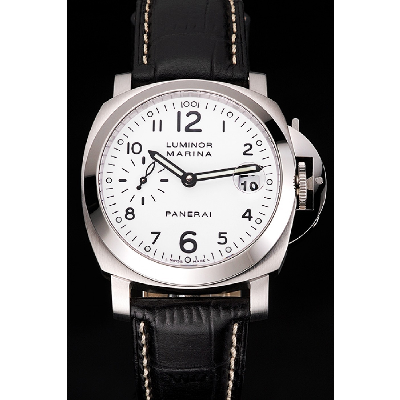 MiroTime Swiss Panerai Luminor Marina White Dial Stainless Steel Case Black Leather Strap