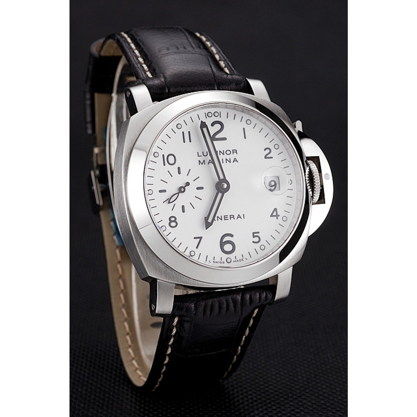 MiroTime Swiss Panerai Luminor Marina White Dial Stainless Steel Case Black Leather Strap