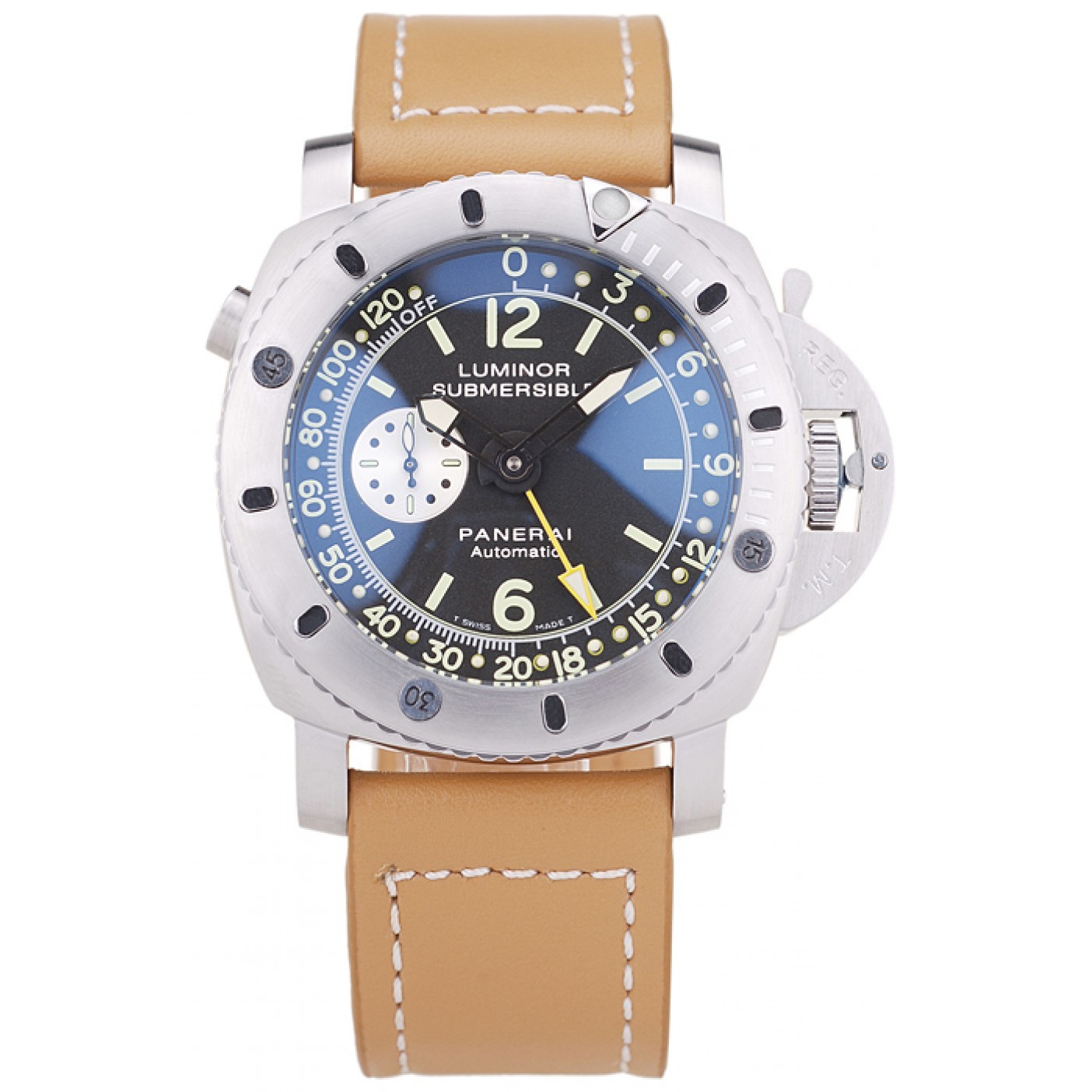 MiroTime Panerai Luminor Submersible Black Dial Leather Bracelet