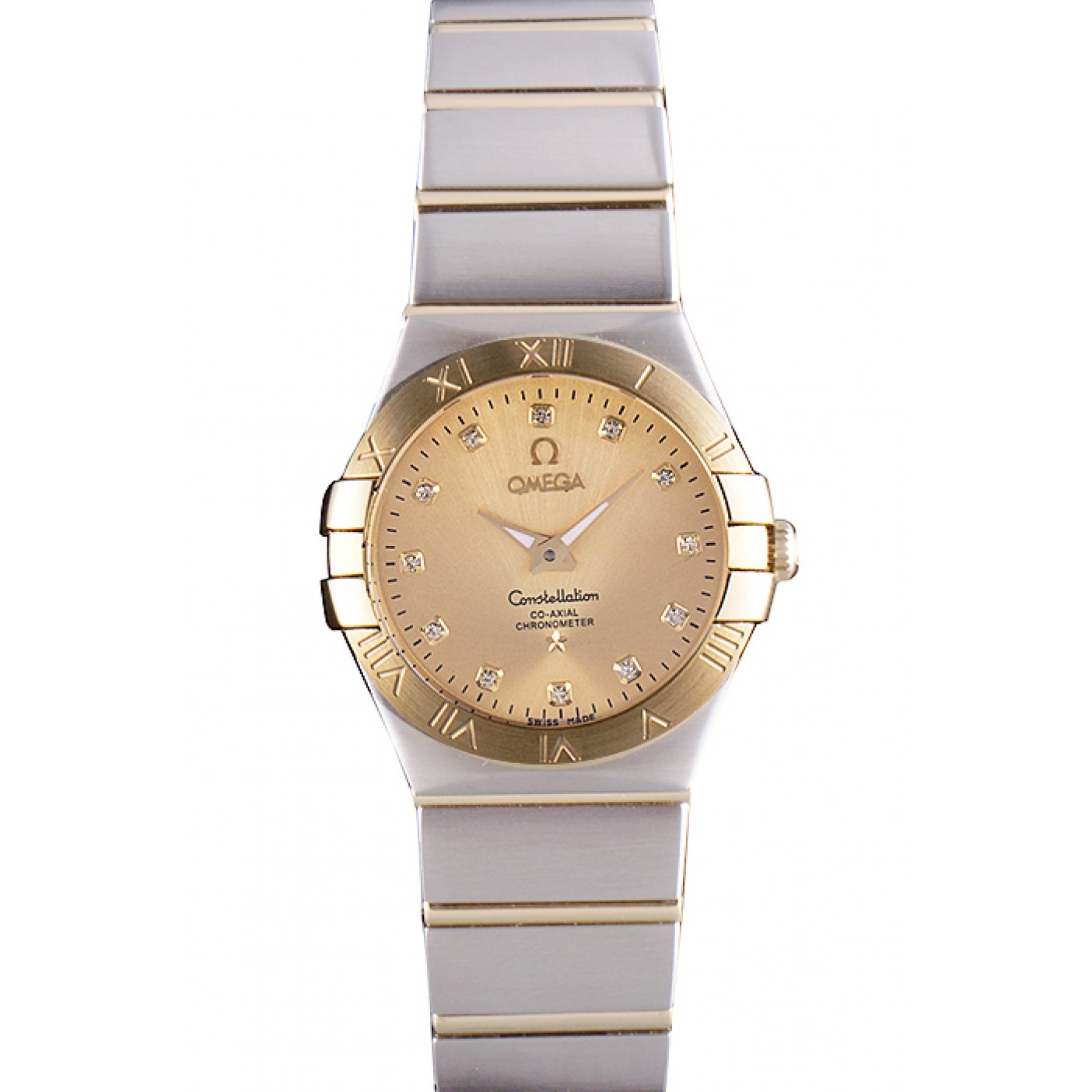 MiroTime Swiss Lady Omega Constellation Stainless Steel Bracelet Golden Dial 80292