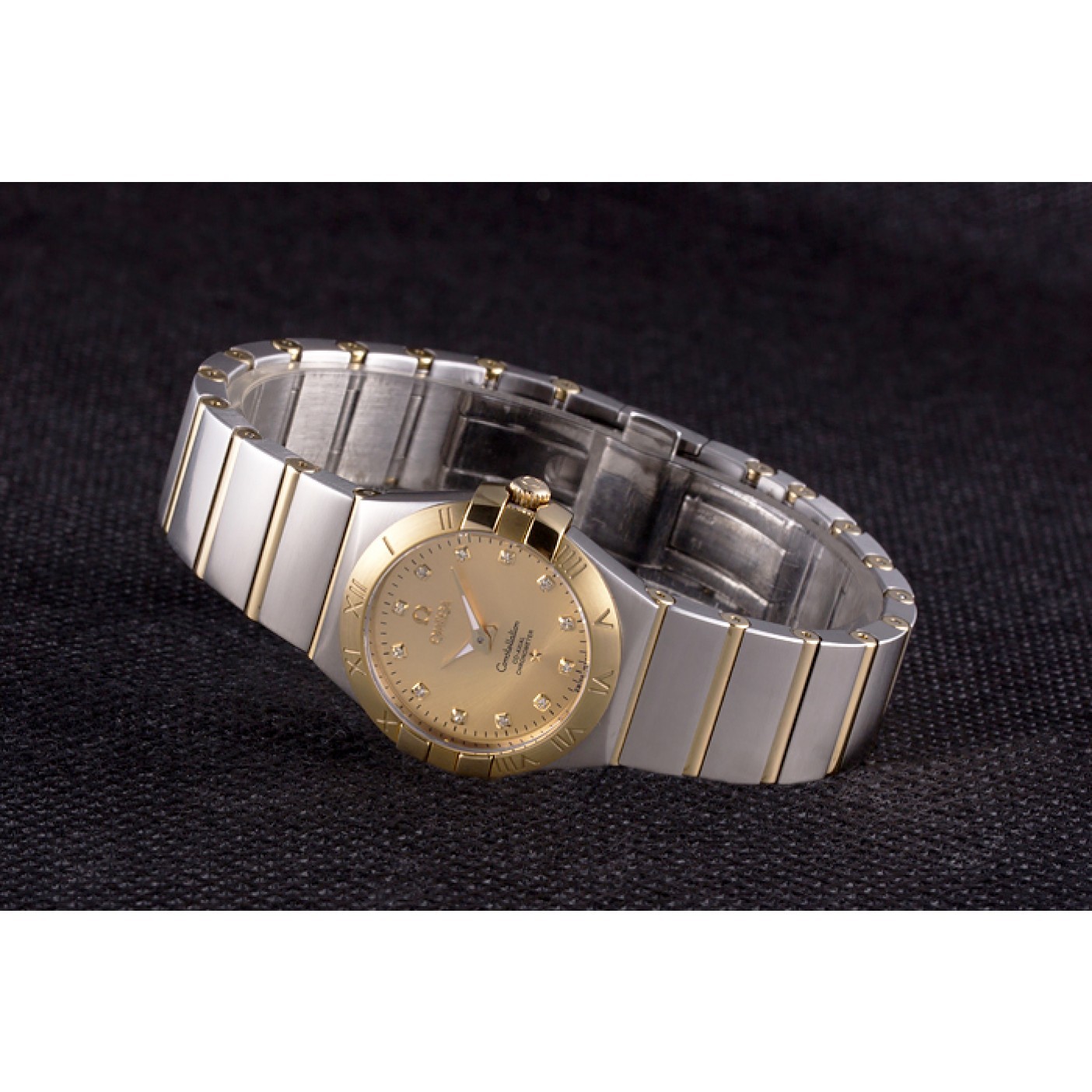 MiroTime Swiss Lady Omega Constellation Stainless Steel Bracelet Golden Dial 80292