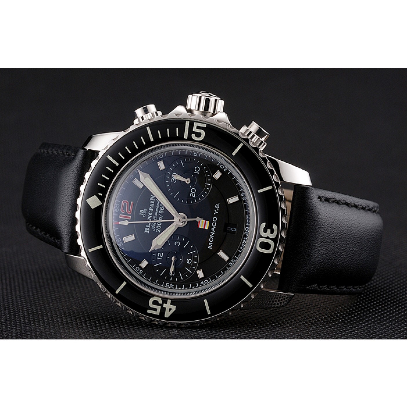 MiroTime Swiss Blancpain Air Command Monaco YS Black Dial Stainless Steel Case Black Leather Strap