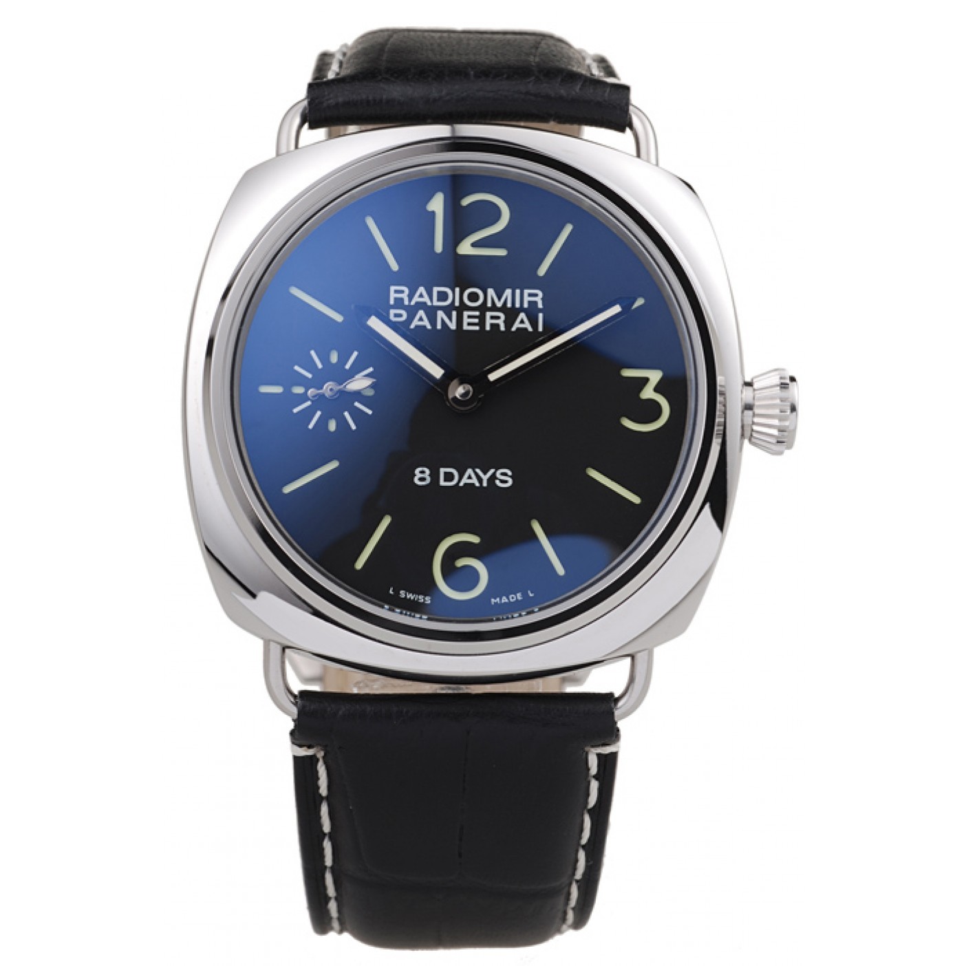 MiroTime Panerai Radiomir Polished Stainless Steel Case Black Dial Black Leather Strap 98138
