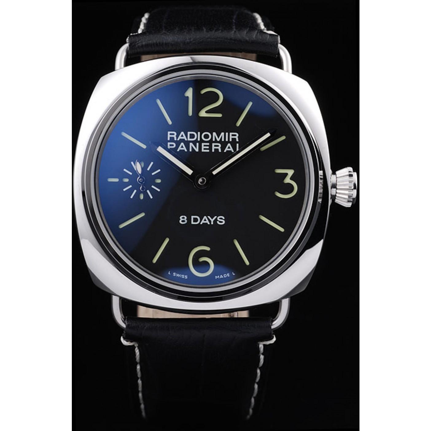 MiroTime Panerai Radiomir Polished Stainless Steel Case Black Dial Black Leather Strap 98138