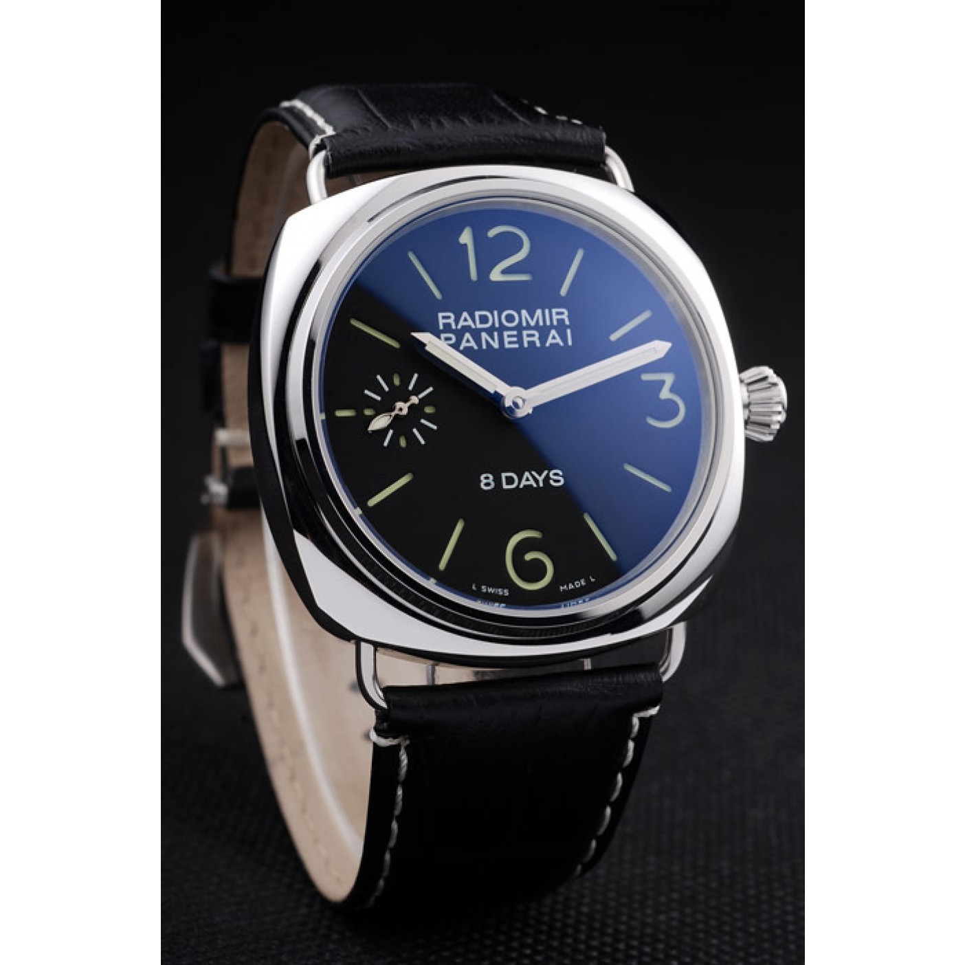 MiroTime Panerai Radiomir Polished Stainless Steel Case Black Dial Black Leather Strap 98138