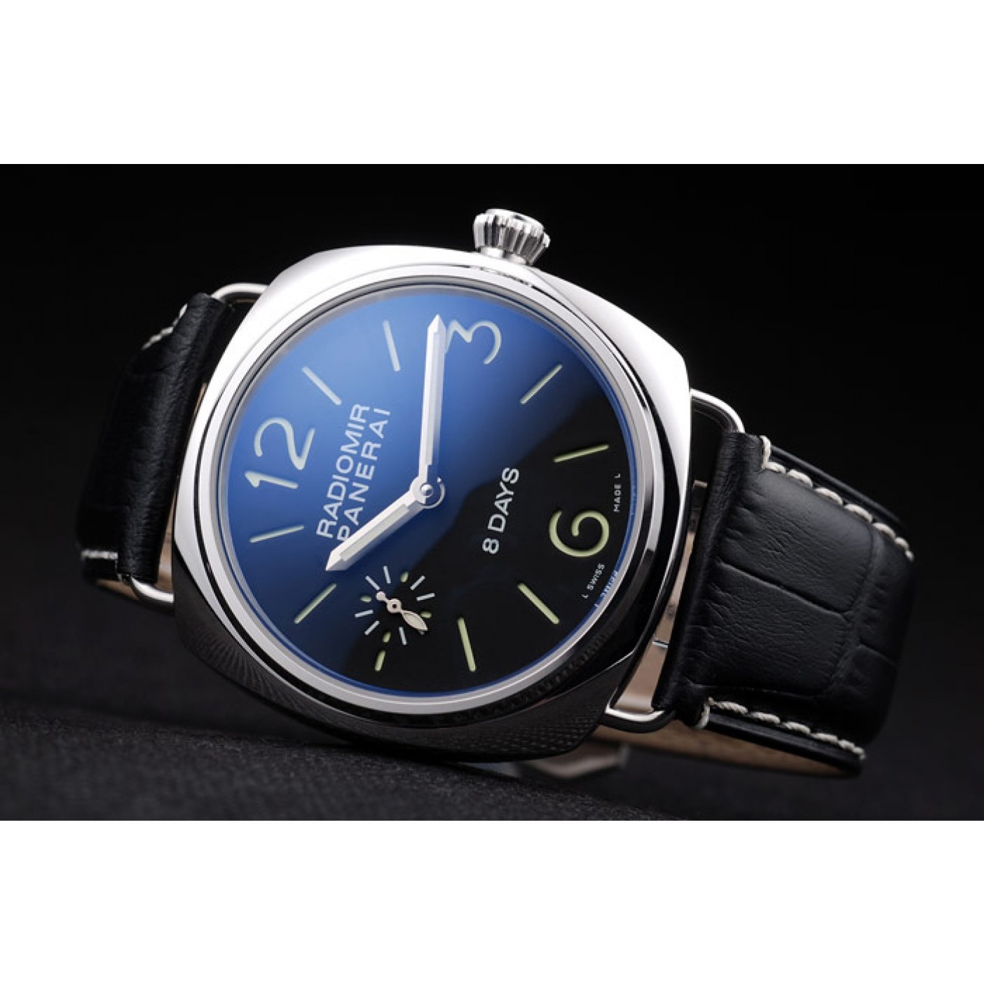 MiroTime Panerai Radiomir Polished Stainless Steel Case Black Dial Black Leather Strap 98138