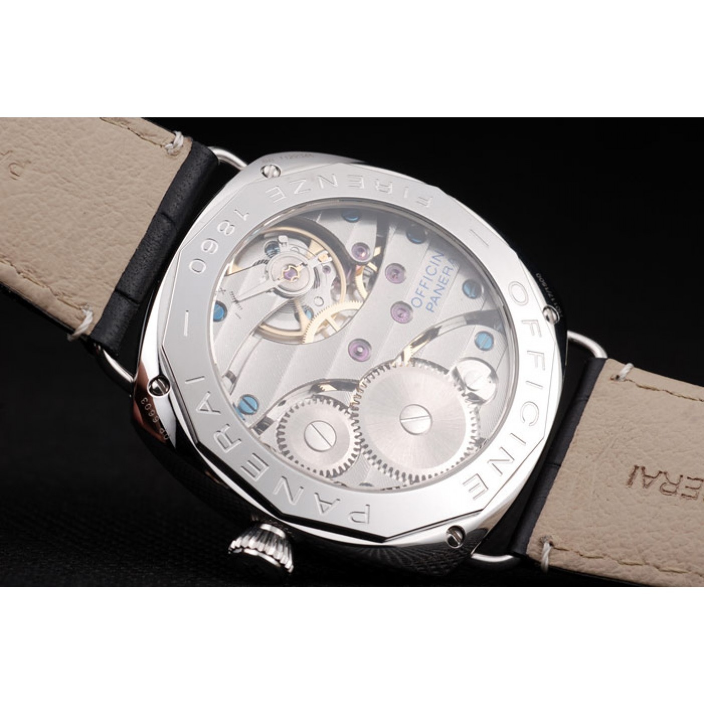 MiroTime Panerai Radiomir Polished Stainless Steel Case Black Dial Black Leather Strap 98138