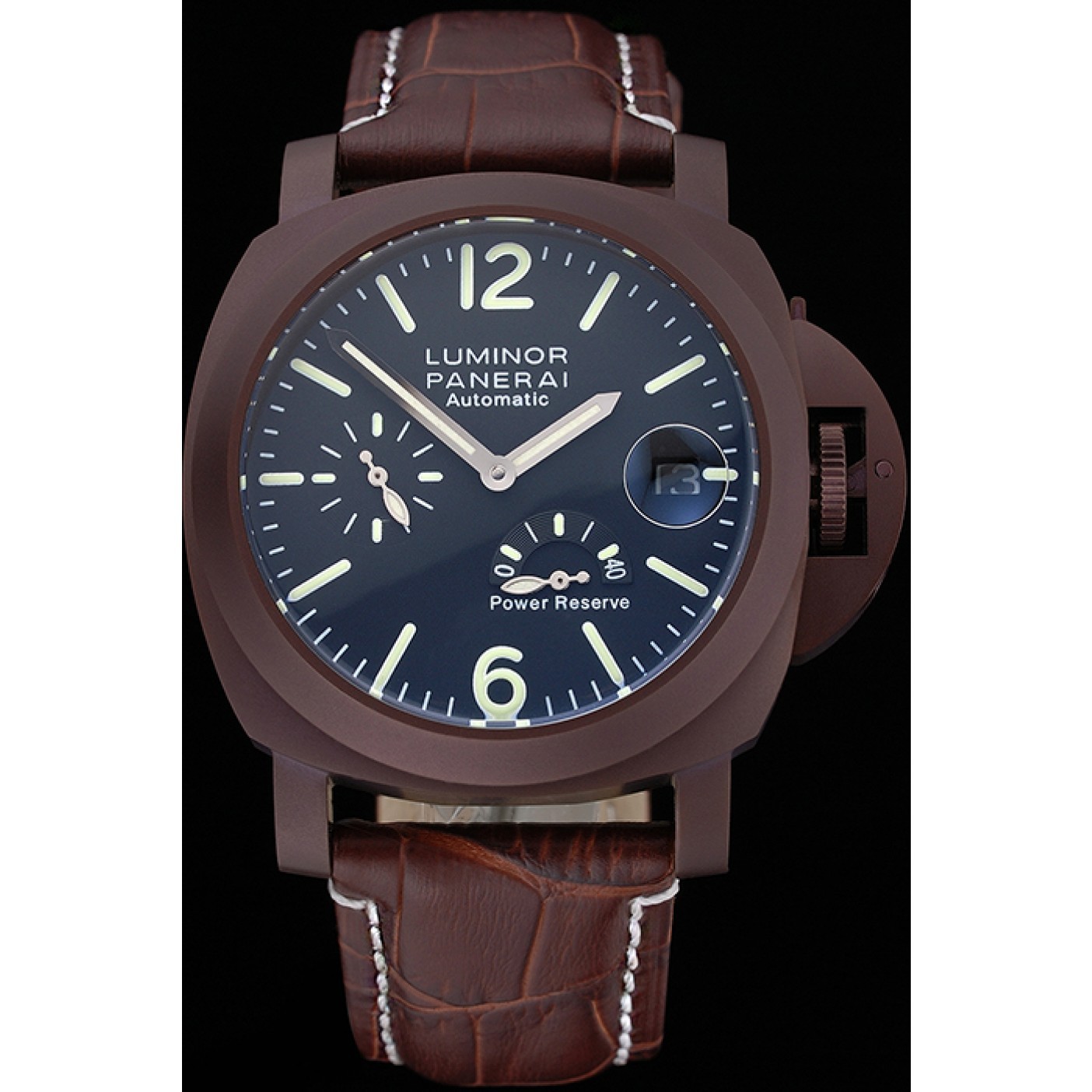MiroTime Panerai Luminor Brown Leather Strap Black Dial 80162