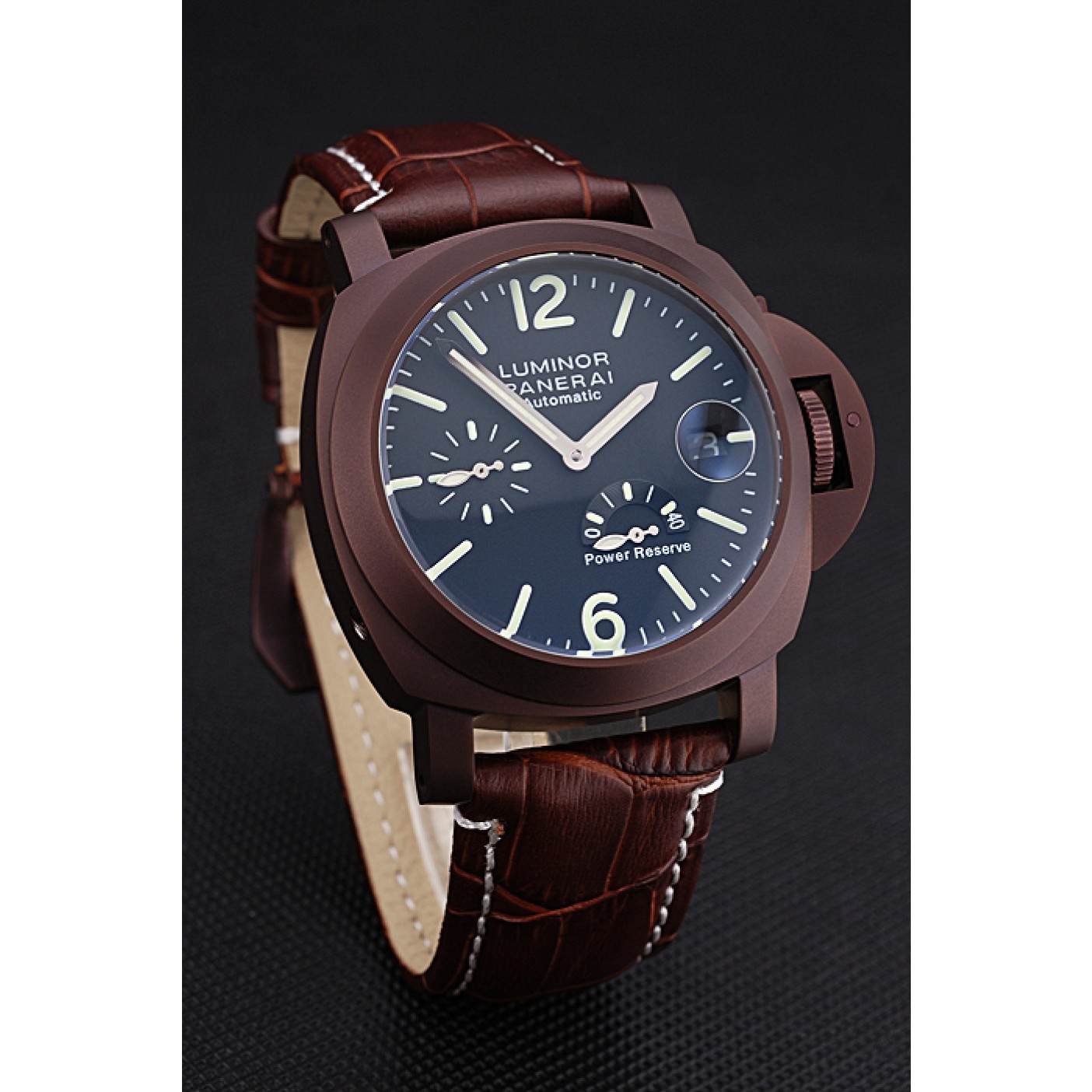 MiroTime Panerai Luminor Brown Leather Strap Black Dial 80162