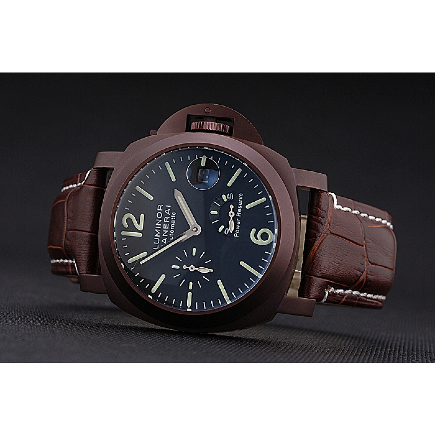 MiroTime Panerai Luminor Brown Leather Strap Black Dial 80162