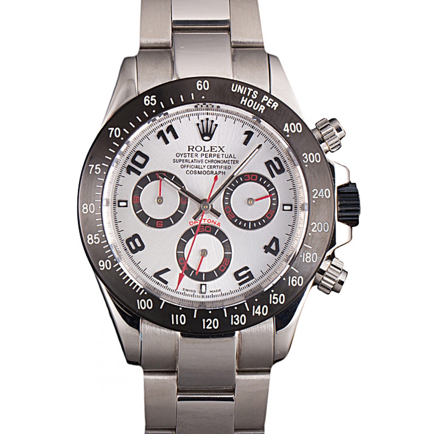 MiroTime Rolex Daytona Stainless Steel Black Enameled Silver Dial