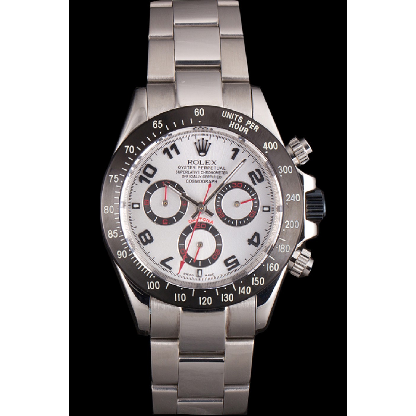 MiroTime Rolex Daytona Stainless Steel Black Enameled Silver Dial