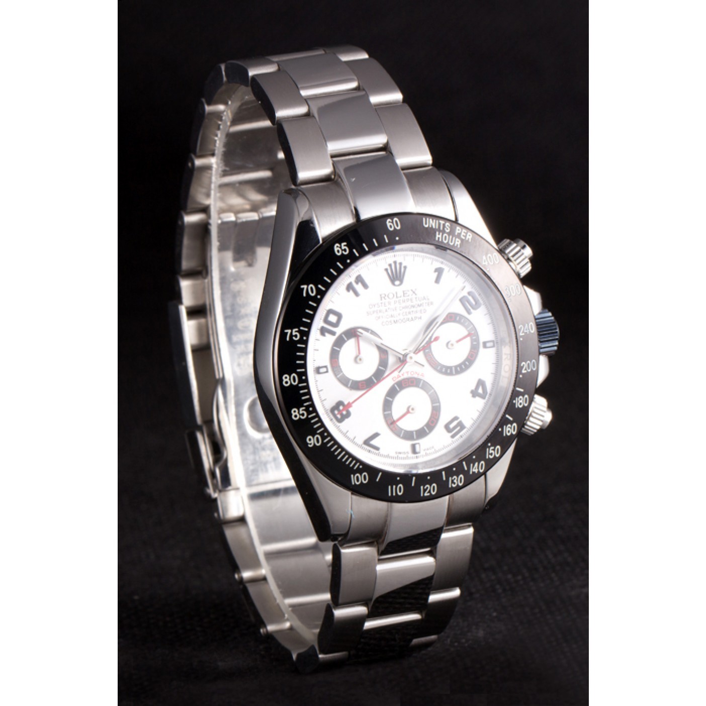 MiroTime Rolex Daytona Stainless Steel Black Enameled Silver Dial