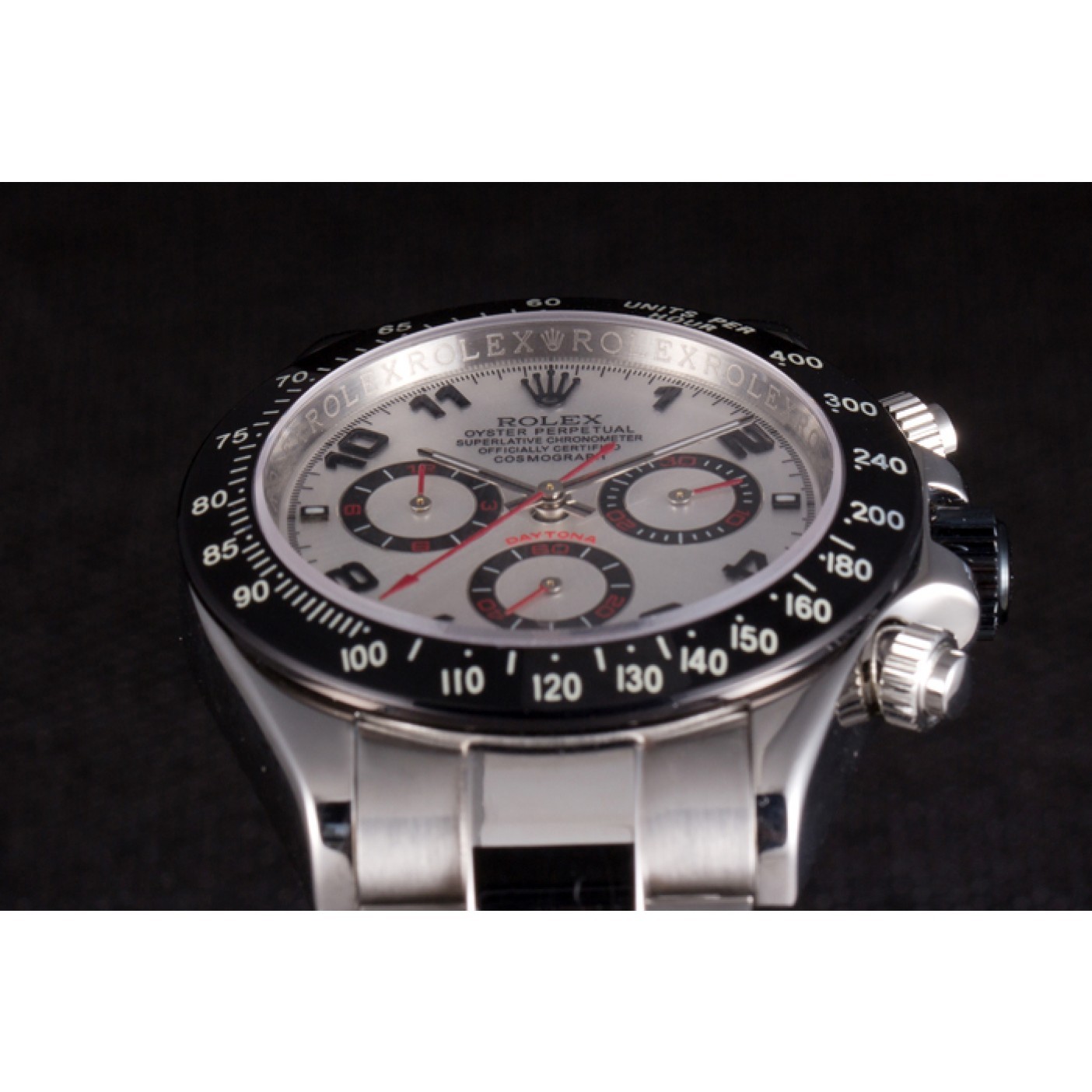 MiroTime Rolex Daytona Stainless Steel Black Enameled Silver Dial