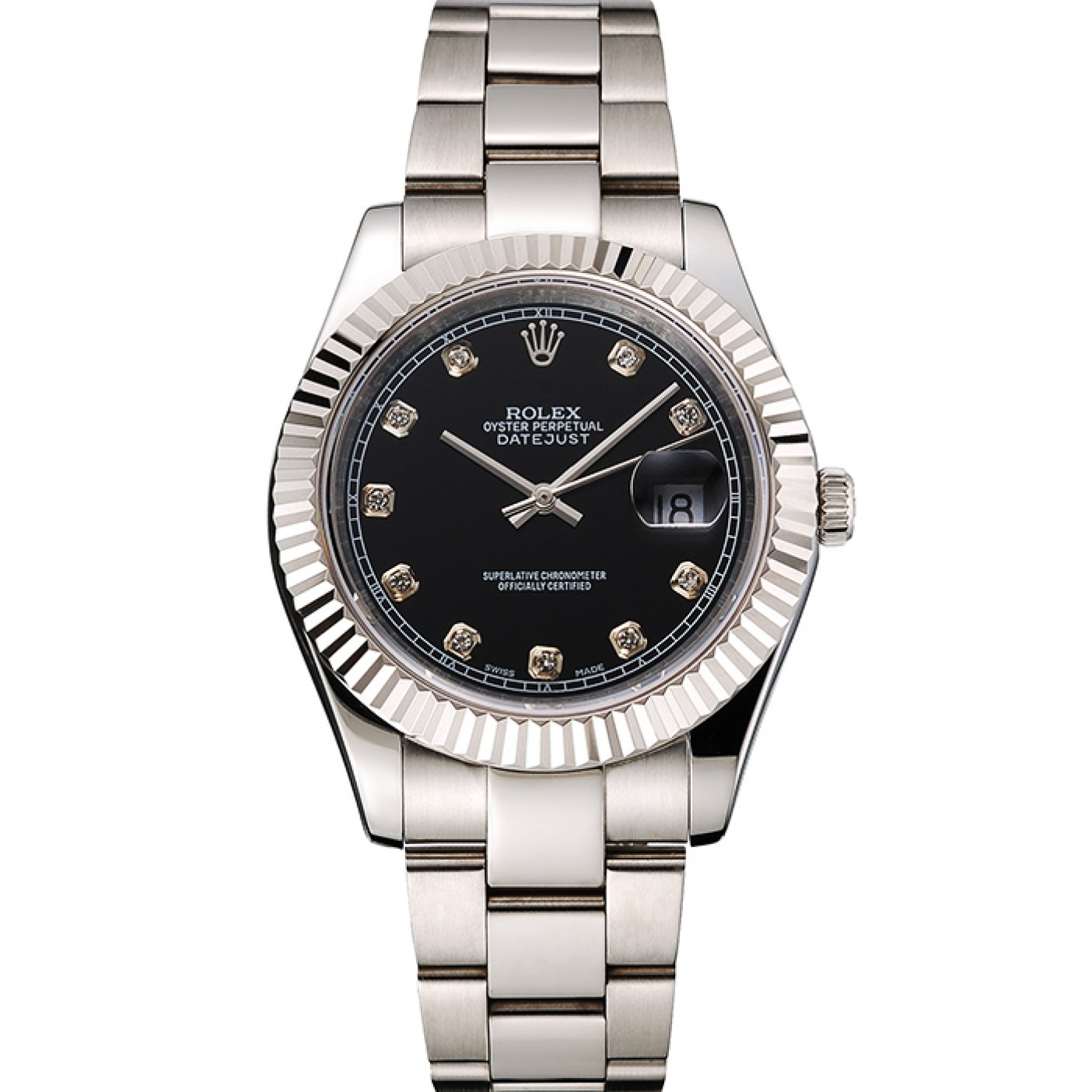 MiroTime Swiss Rolex Datejust Black Dial Dimond Hour Marks Stainless Steel Case And Bracelet