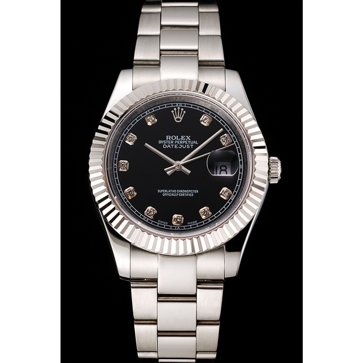 MiroTime Swiss Rolex Datejust Black Dial Dimond Hour Marks Stainless Steel Case And Bracelet