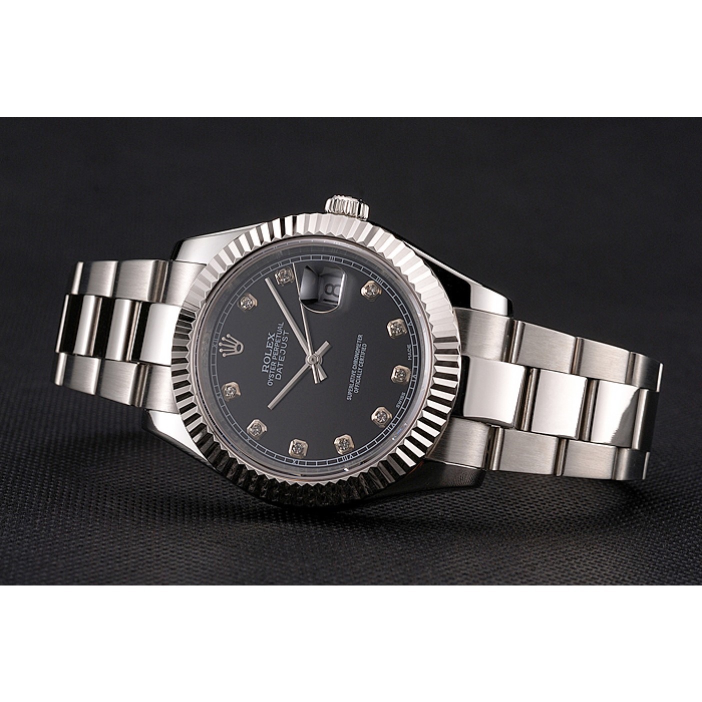 MiroTime Swiss Rolex Datejust Black Dial Dimond Hour Marks Stainless Steel Case And Bracelet