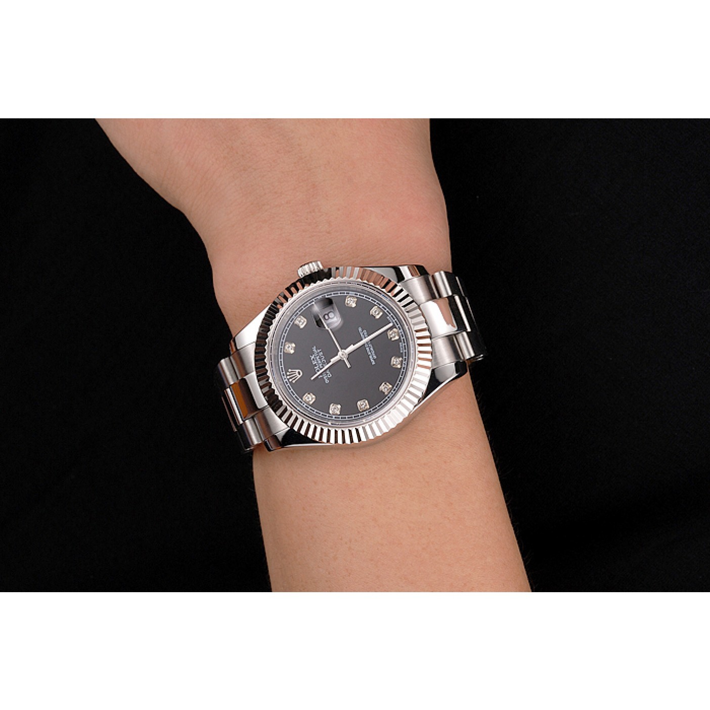 MiroTime Swiss Rolex Datejust Black Dial Dimond Hour Marks Stainless Steel Case And Bracelet