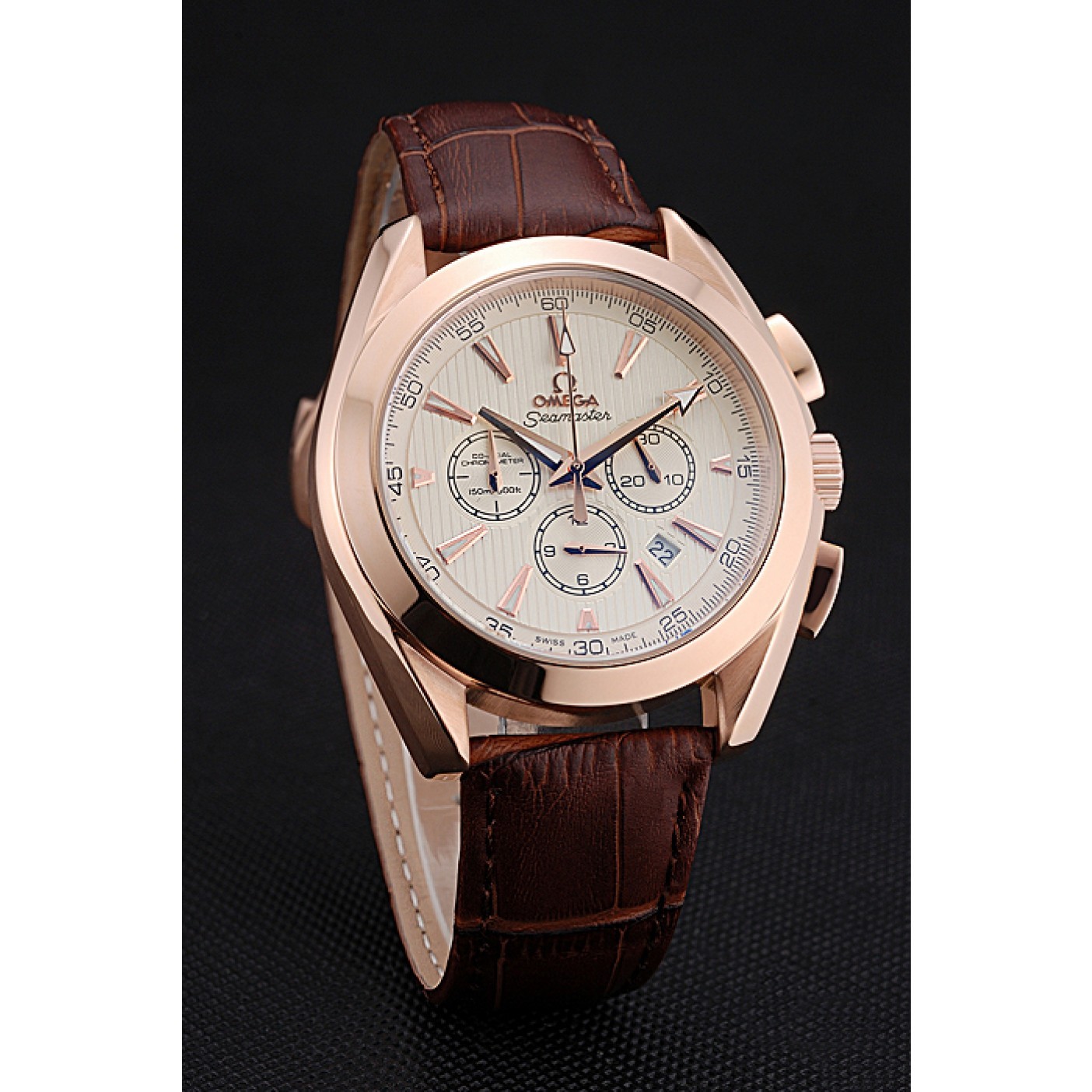 MiroTime Omega Seamaster Aqua Terra Chronograph Ivory Dial Gold Case Brown Leather Bracelet 622530