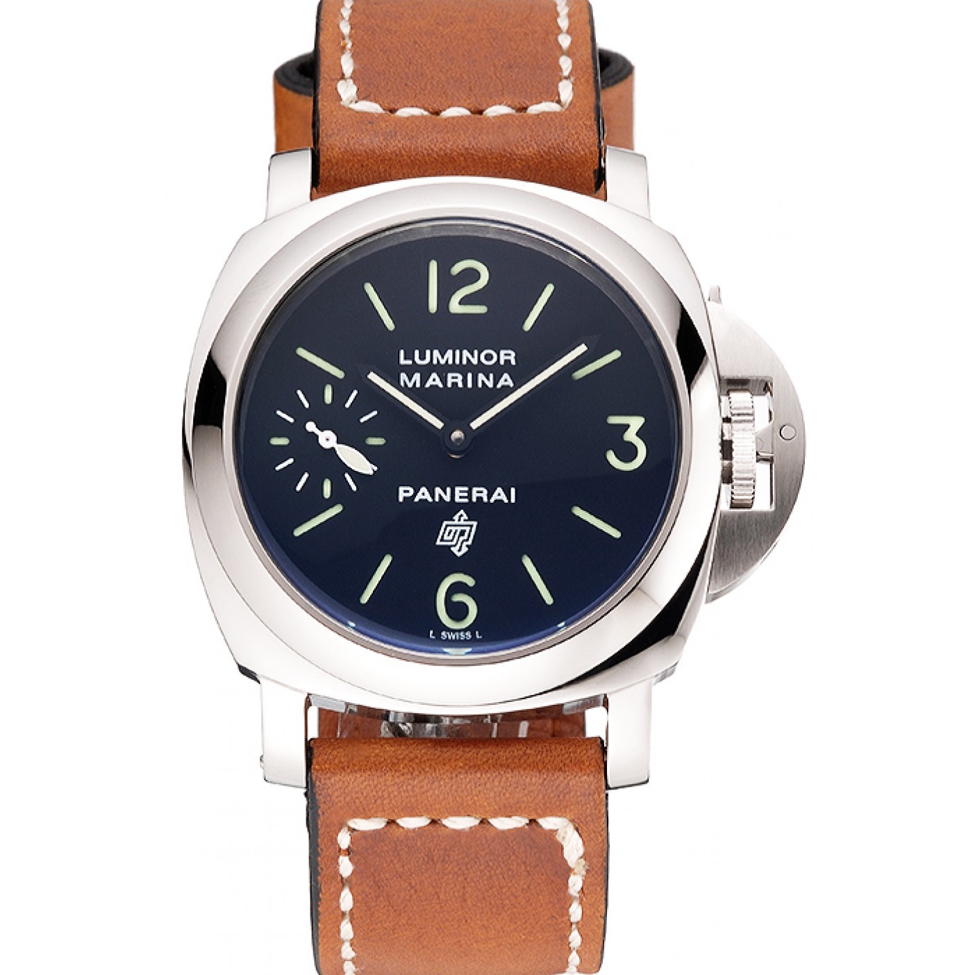 MiroTime Panerai Luminor Marina Stainless Steel Bezel Brown Leather Bracelet 622313