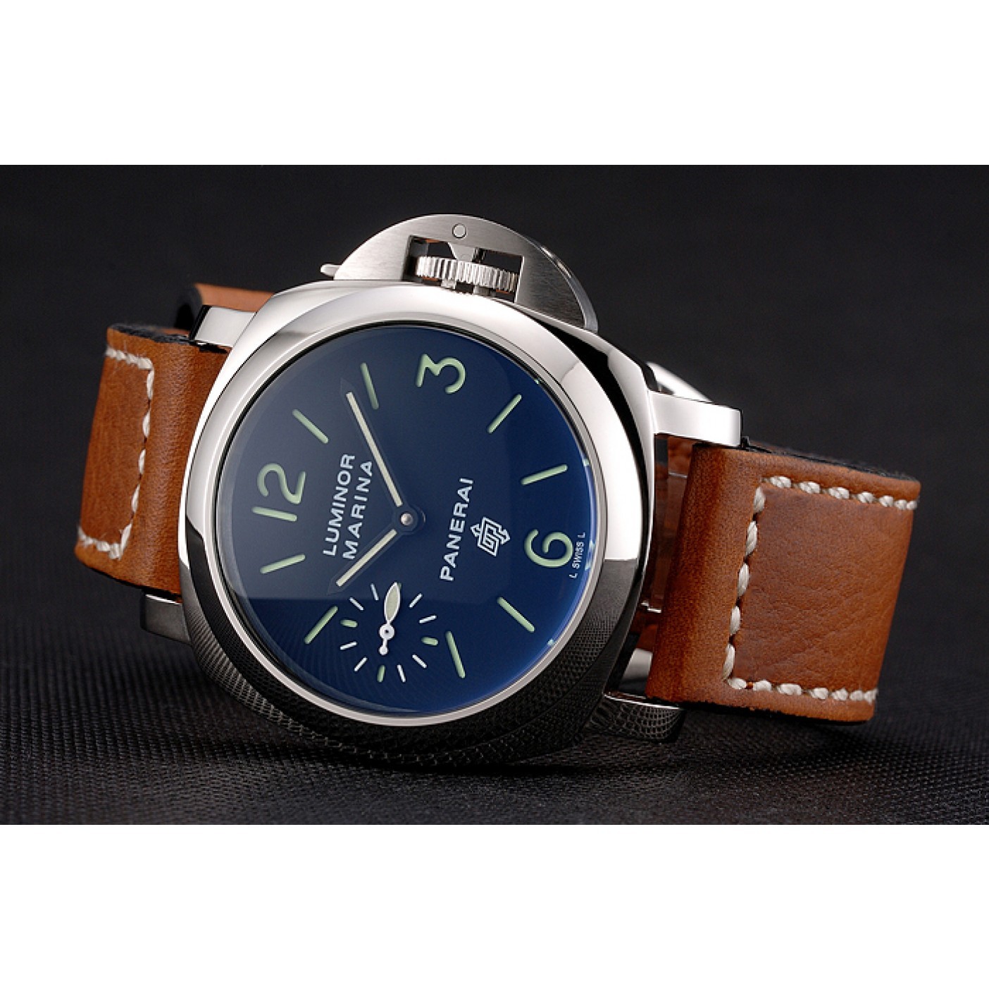 MiroTime Panerai Luminor Marina Stainless Steel Bezel Brown Leather Bracelet 622313