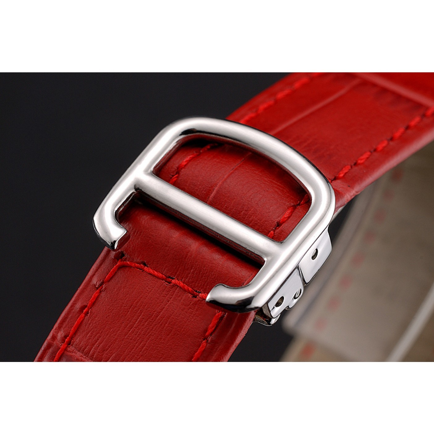 MiroTime Cartier Ronde White Dial Diamond Bezel Stainless Steel Case Red Leather Strap