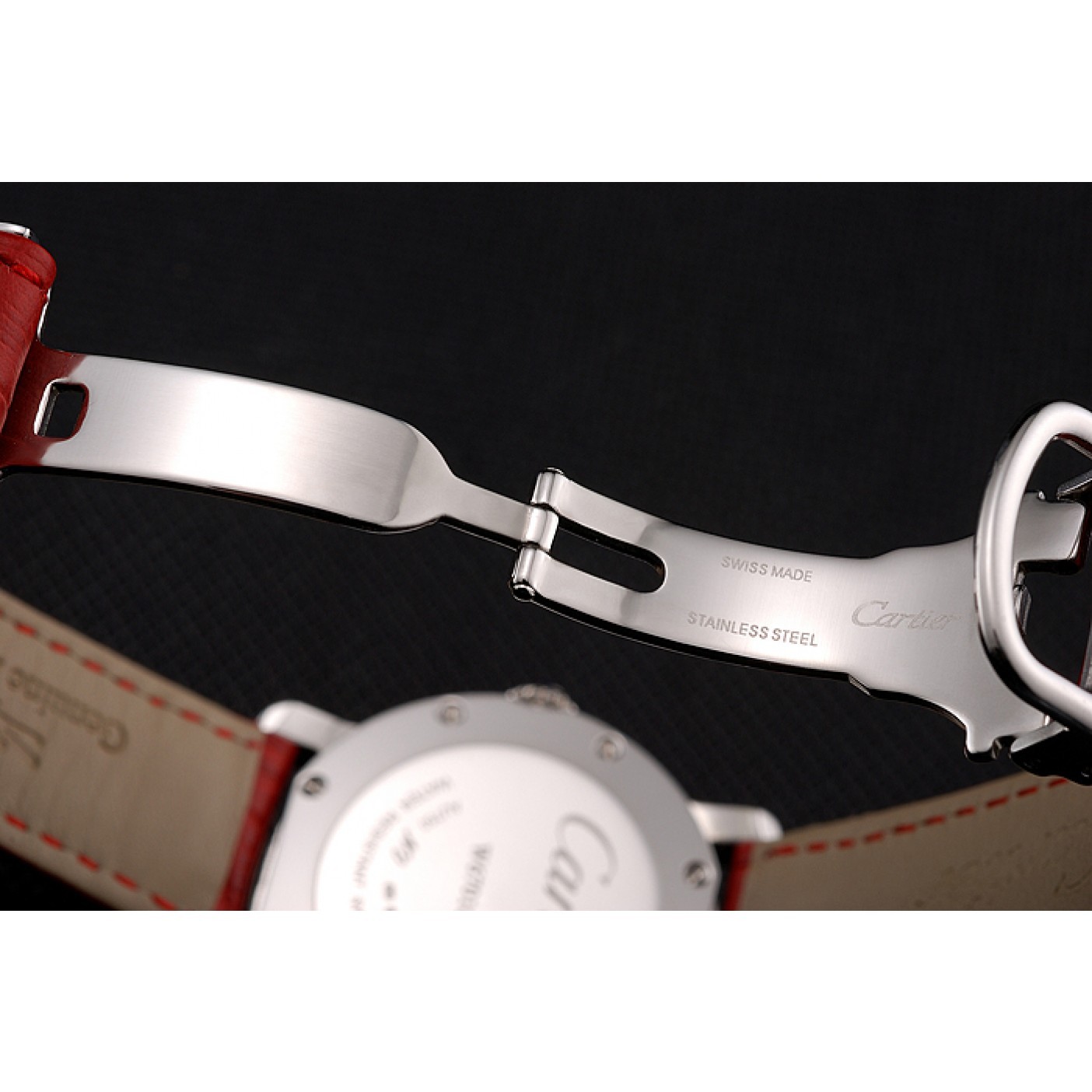 MiroTime Cartier Ronde White Dial Diamond Bezel Stainless Steel Case Red Leather Strap