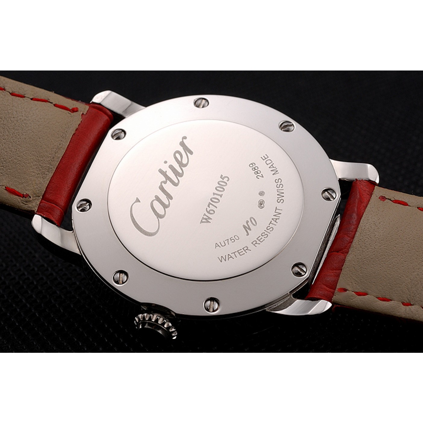 MiroTime Cartier Ronde White Dial Diamond Bezel Stainless Steel Case Red Leather Strap