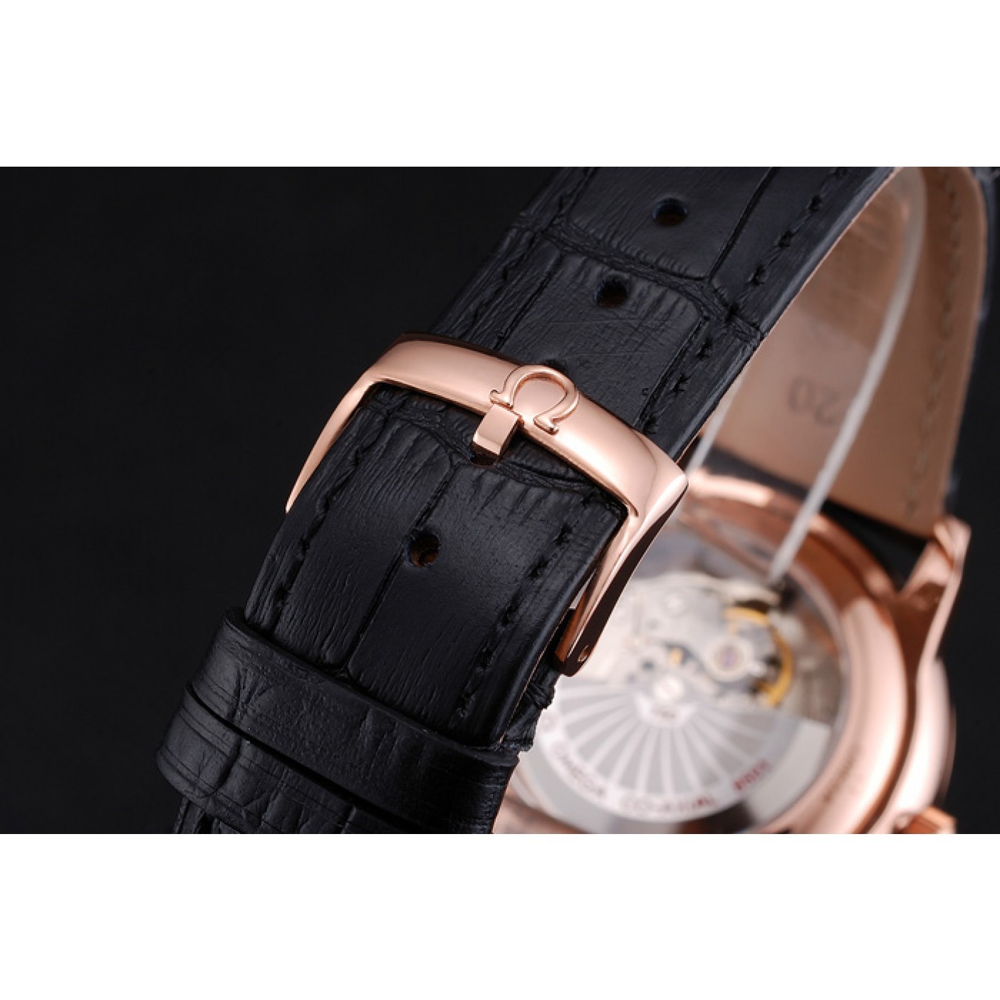 MiroTime Omega De Ville Prestige Co-Axial Black Dial Rose Gold Diamond Case Black Leather Strap Roman Numeral