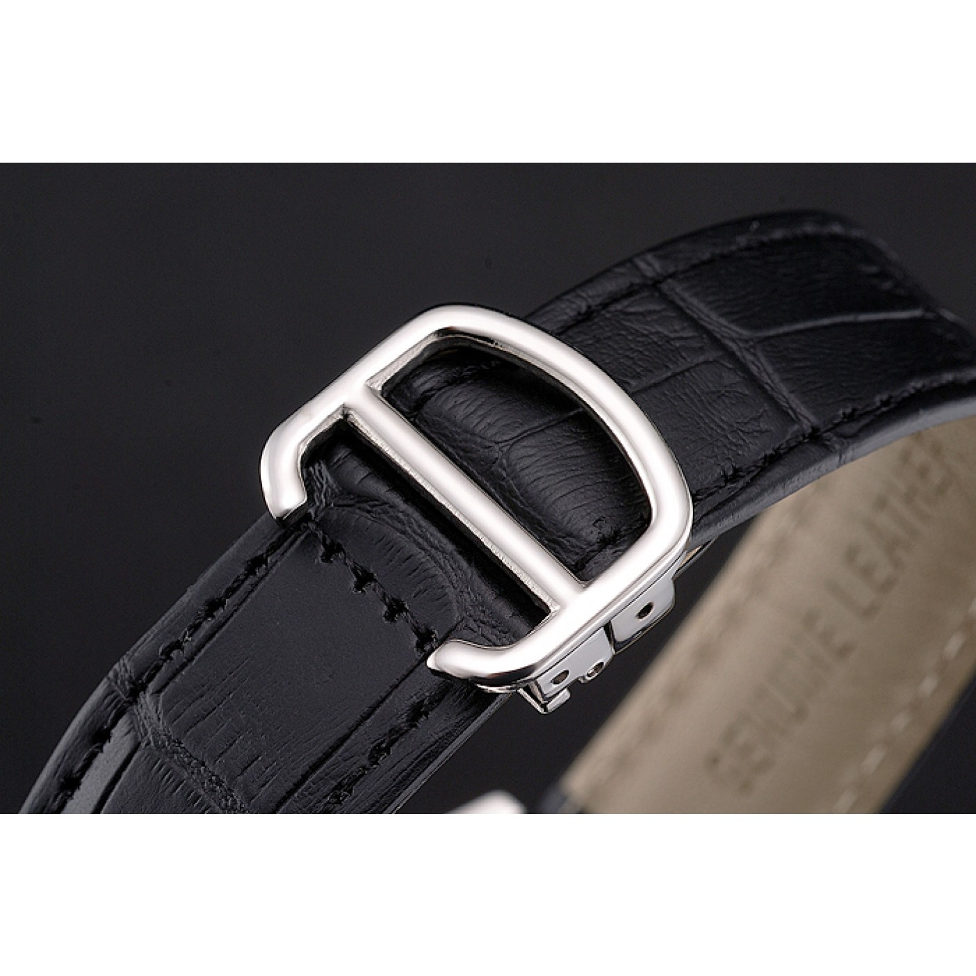 MiroTime Cartier Tortue Large Date Black Dial Stainless Steel Case Black Leather Strap