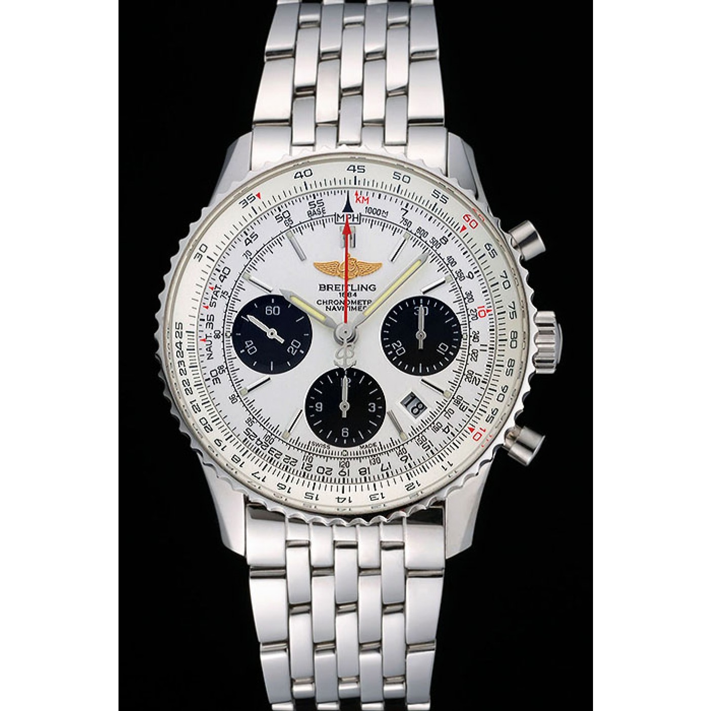MiroTime Swiss Breitling Navitimer White Dial Stainless Steel Bracelet 622441