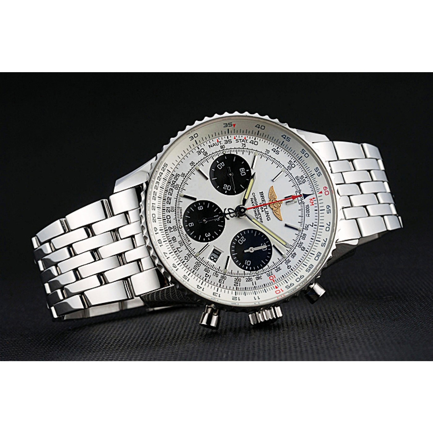 MiroTime Swiss Breitling Navitimer White Dial Stainless Steel Bracelet 622441