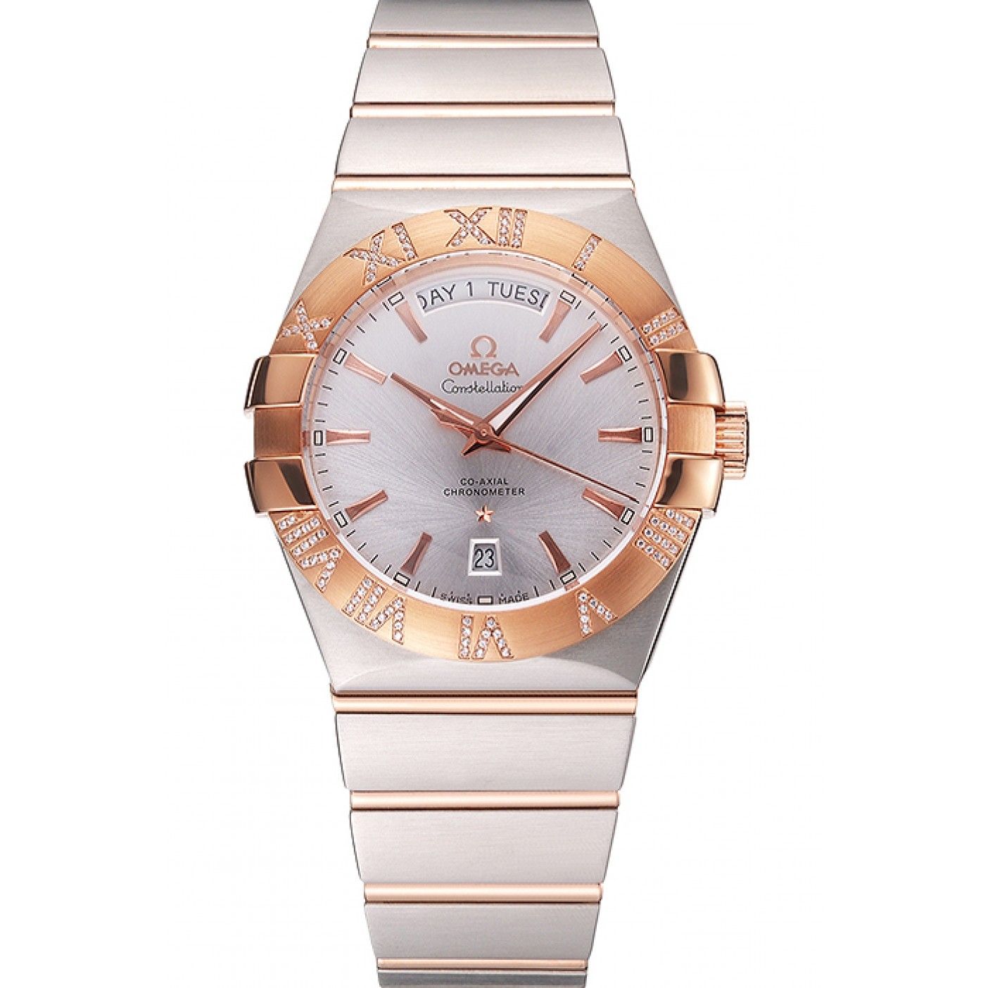 MiroTime Swiss Omega Constellation White Dial Stainless Steel Case Rose Gold Bezel Two Tone Bracelet