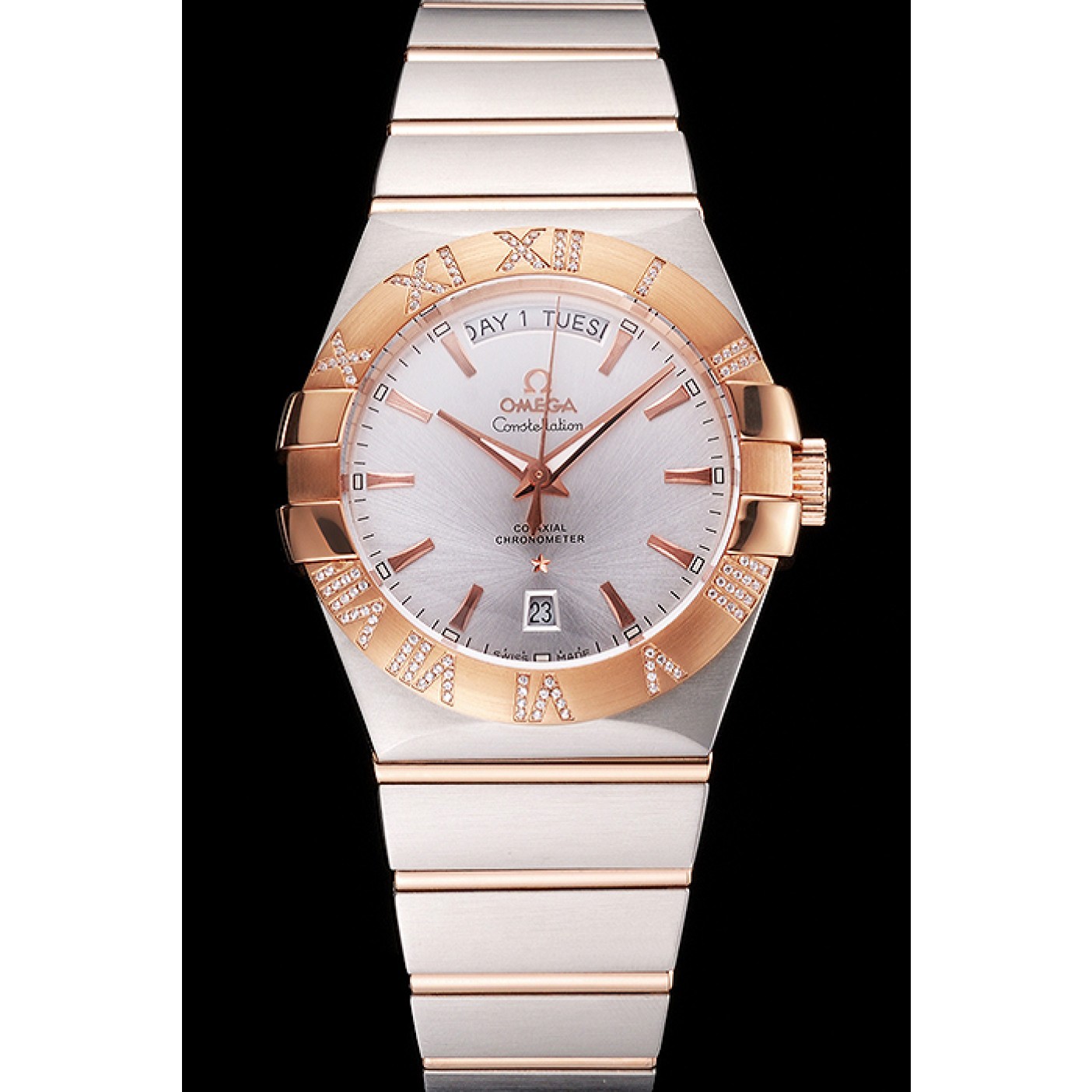 MiroTime Swiss Omega Constellation White Dial Stainless Steel Case Rose Gold Bezel Two Tone Bracelet