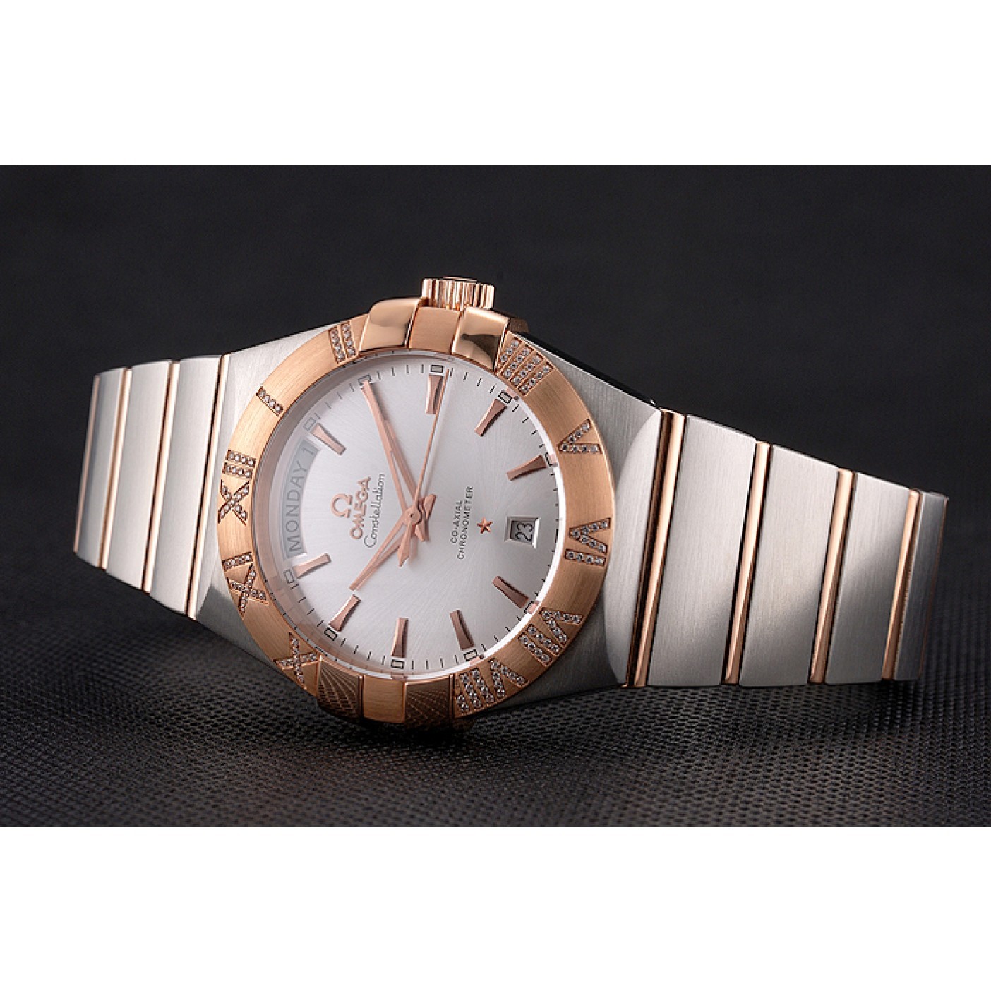 MiroTime Swiss Omega Constellation White Dial Stainless Steel Case Rose Gold Bezel Two Tone Bracelet