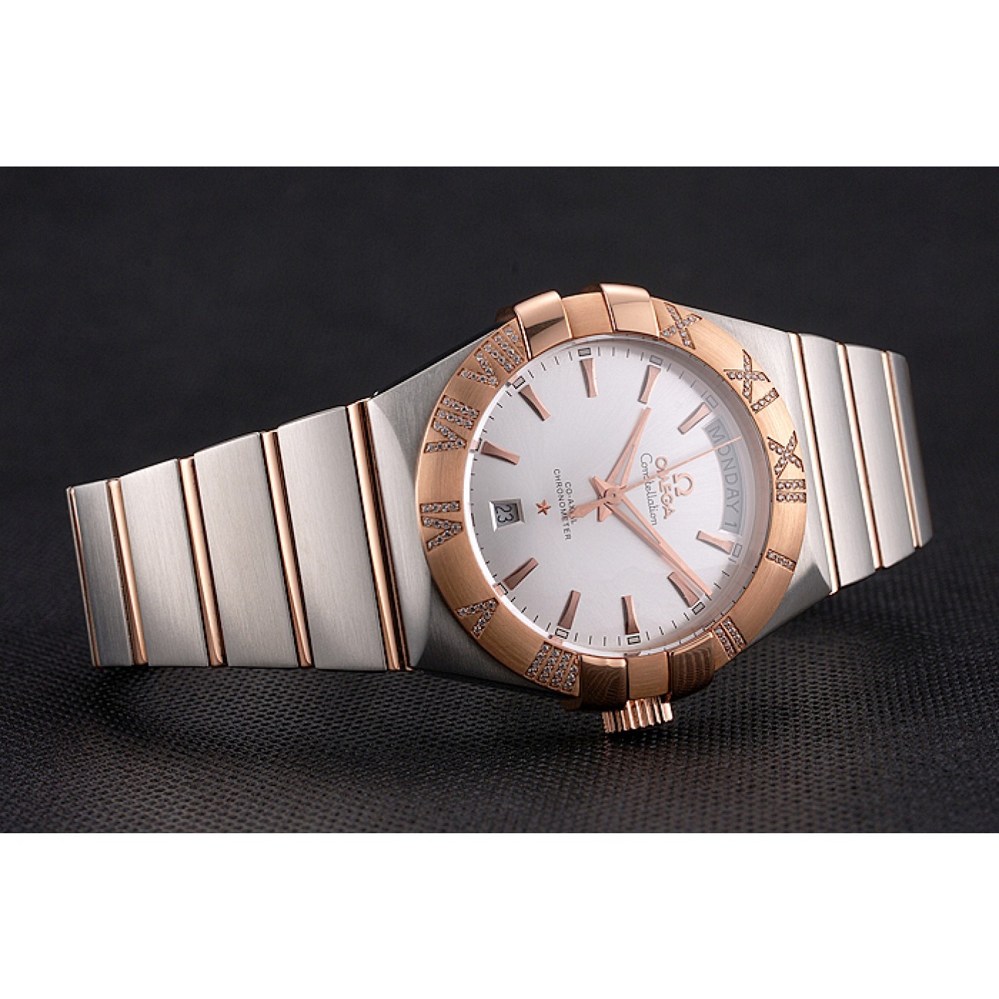 MiroTime Swiss Omega Constellation White Dial Stainless Steel Case Rose Gold Bezel Two Tone Bracelet