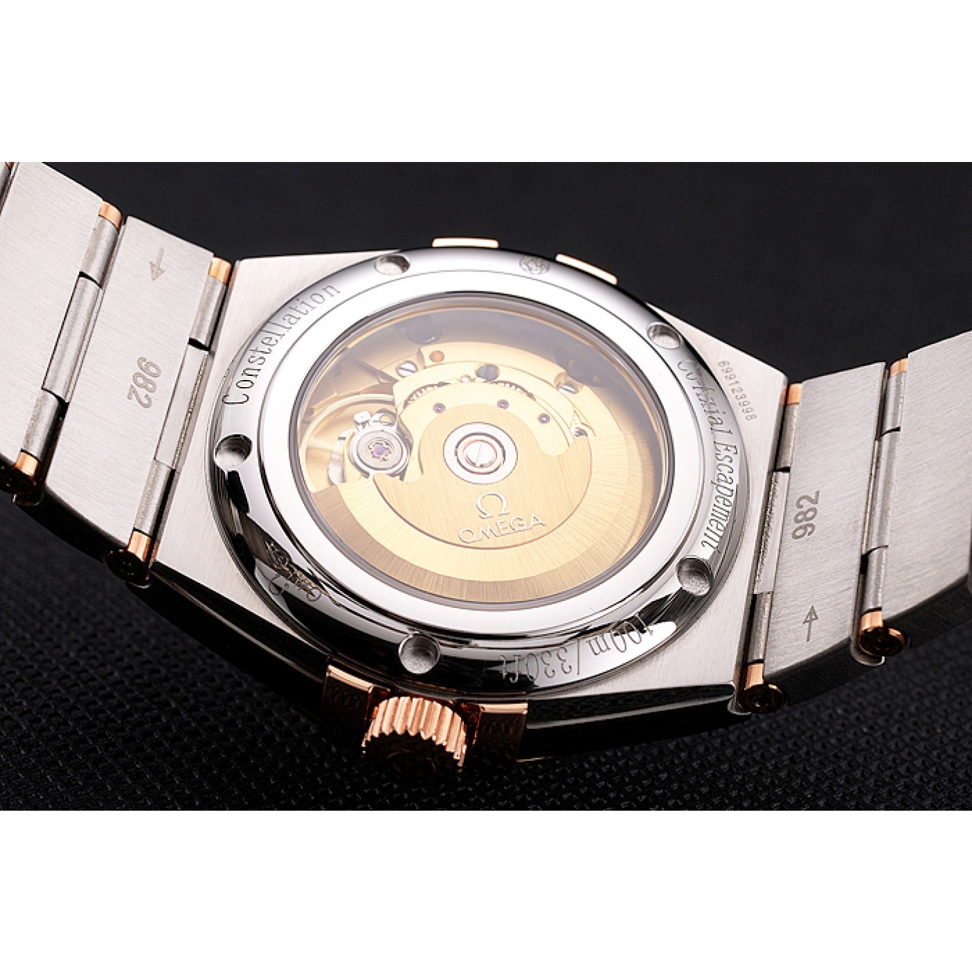 MiroTime Swiss Omega Constellation White Dial Stainless Steel Case Rose Gold Bezel Two Tone Bracelet