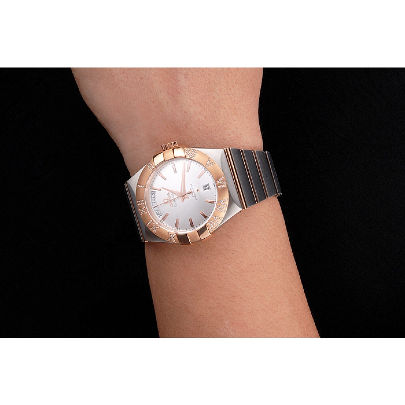 MiroTime Swiss Omega Constellation White Dial Stainless Steel Case Rose Gold Bezel Two Tone Bracelet