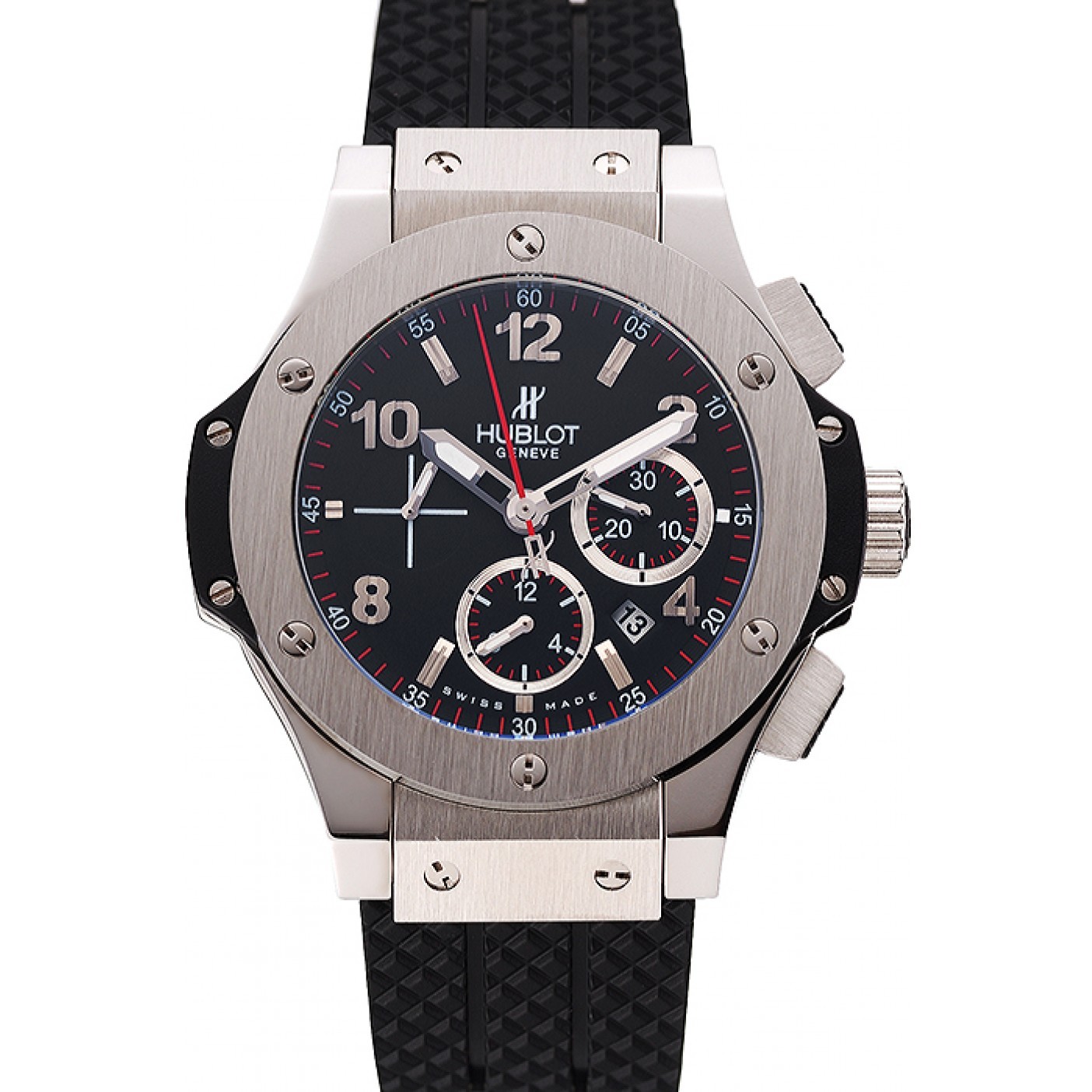MiroTime Swiss Hublot Big Bang Black Dial Silver Case Black Rubber Bracelet 1453900