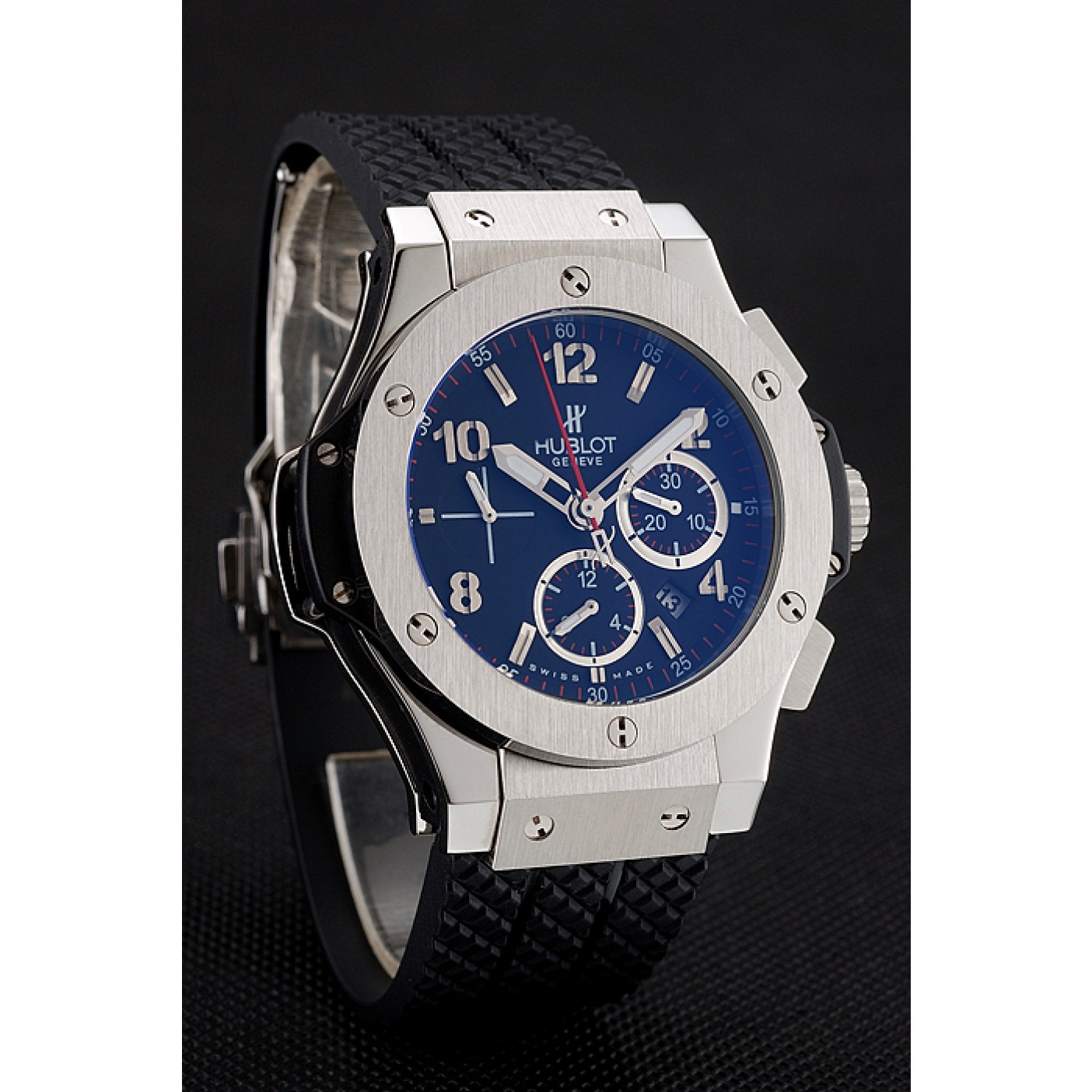MiroTime Swiss Hublot Big Bang Black Dial Silver Case Black Rubber Bracelet 1453900