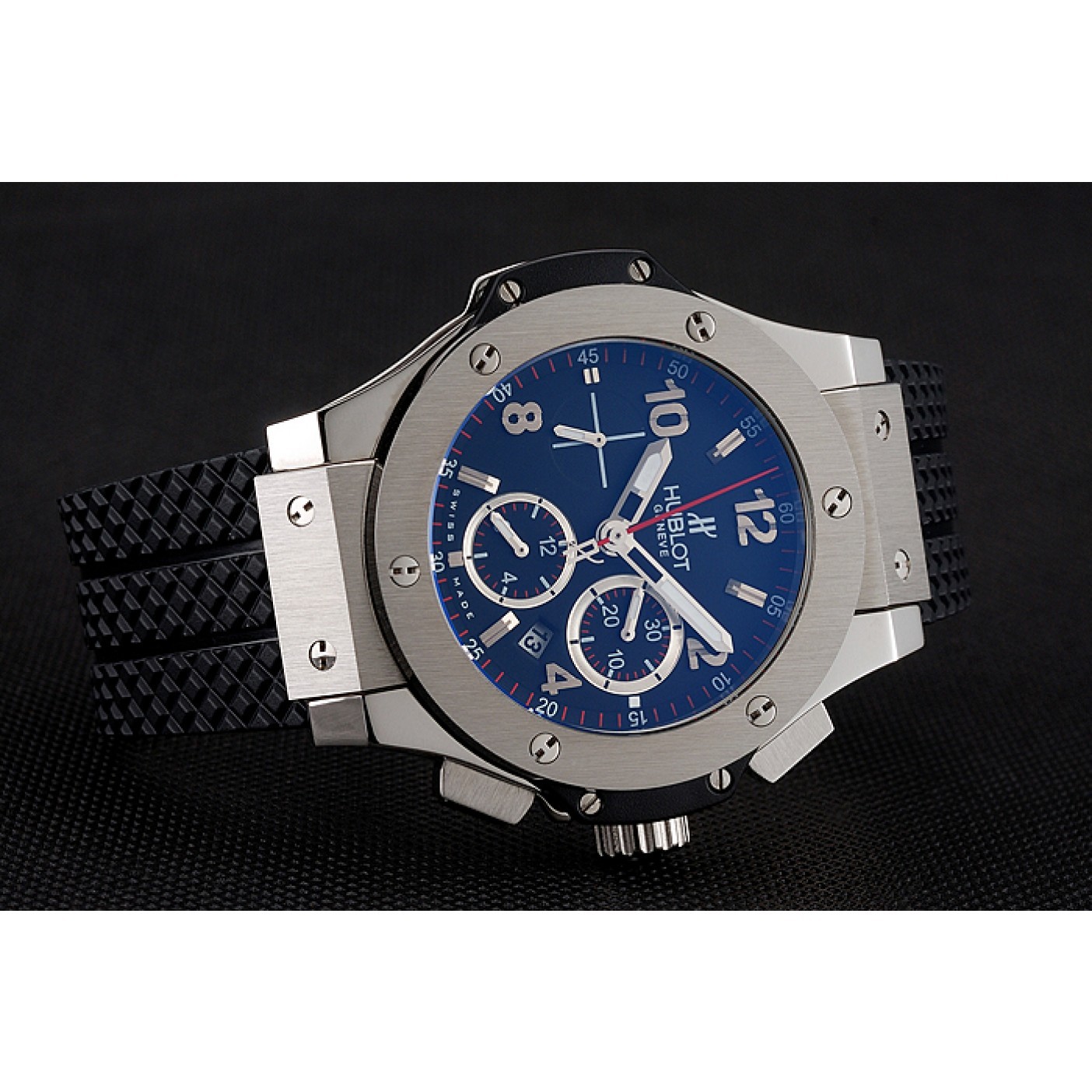 MiroTime Swiss Hublot Big Bang Black Dial Silver Case Black Rubber Bracelet 1453900