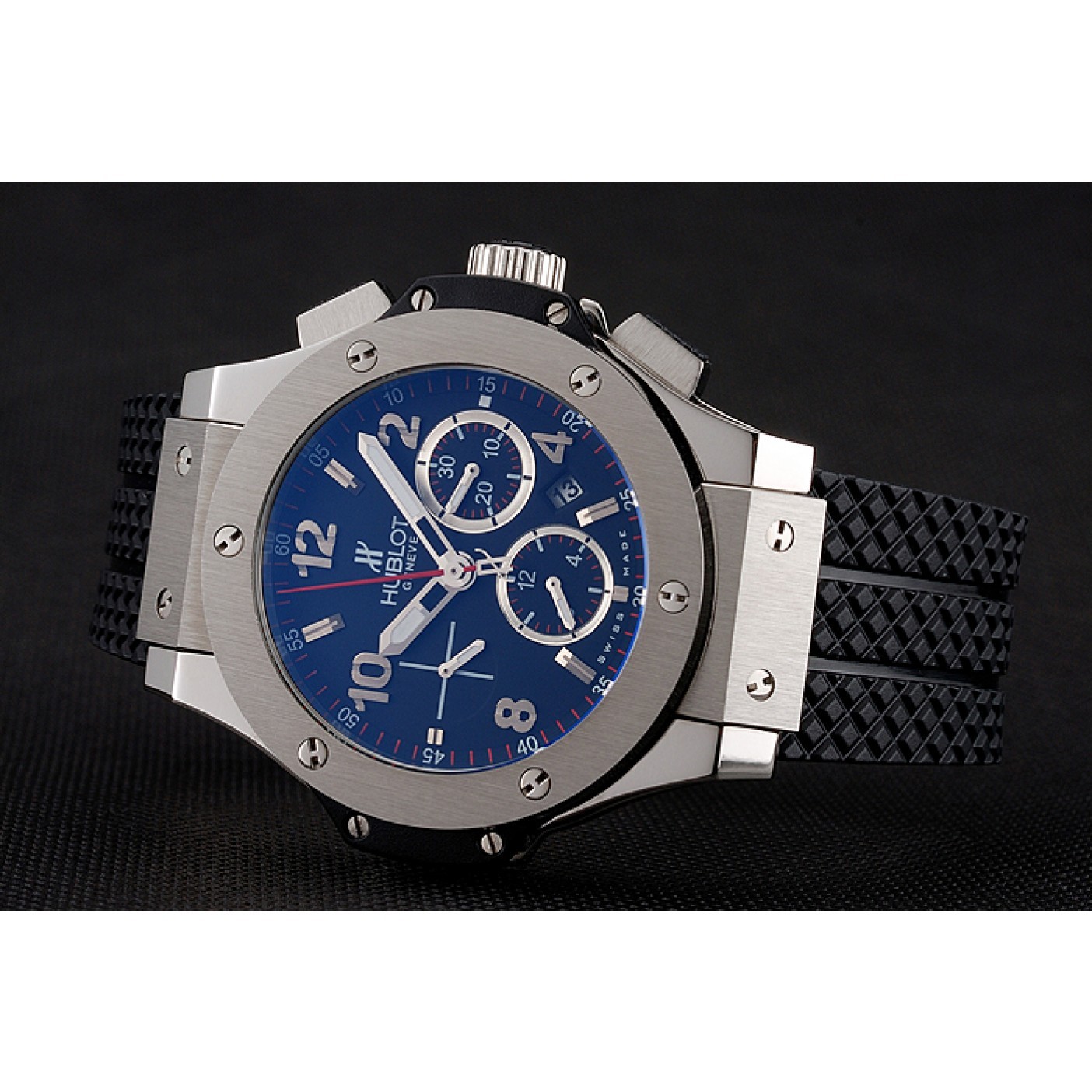 MiroTime Swiss Hublot Big Bang Black Dial Silver Case Black Rubber Bracelet 1453900