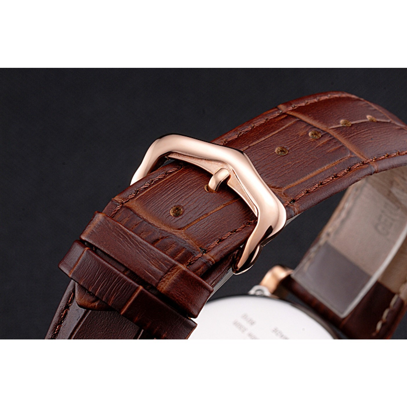 MiroTime Cartier Rotonde Date Black Dial Rose Gold Case Brown Leather Strap