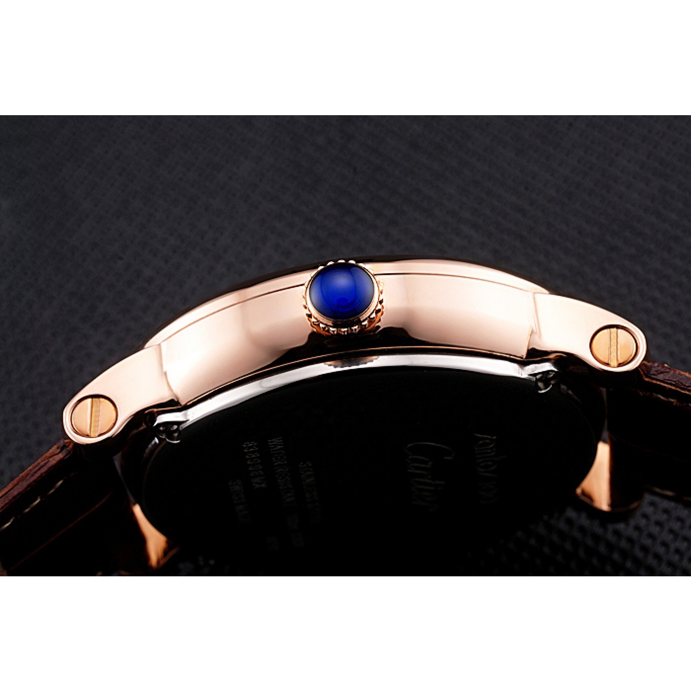 MiroTime Cartier Rotonde Date Black Dial Rose Gold Case Brown Leather Strap