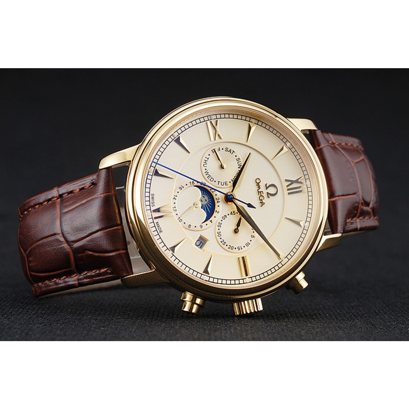 MiroTime Omega De Ville Moonphase Gold Dial And Case Brown Leather Bracelet 1454228