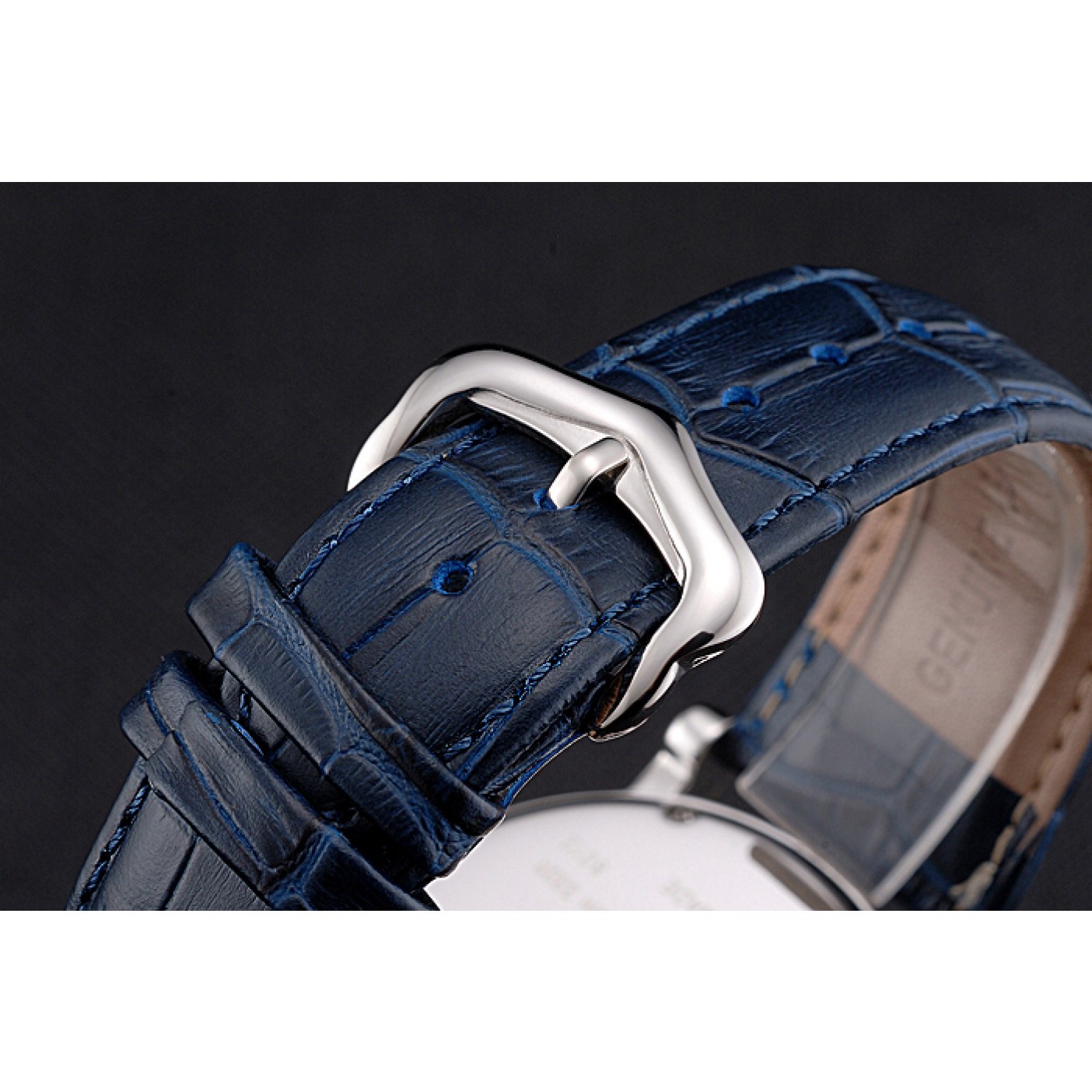 MiroTime Cartier Rotonde Chronograph Black And White Dial Stainless Steel Case Blue Leather Strap