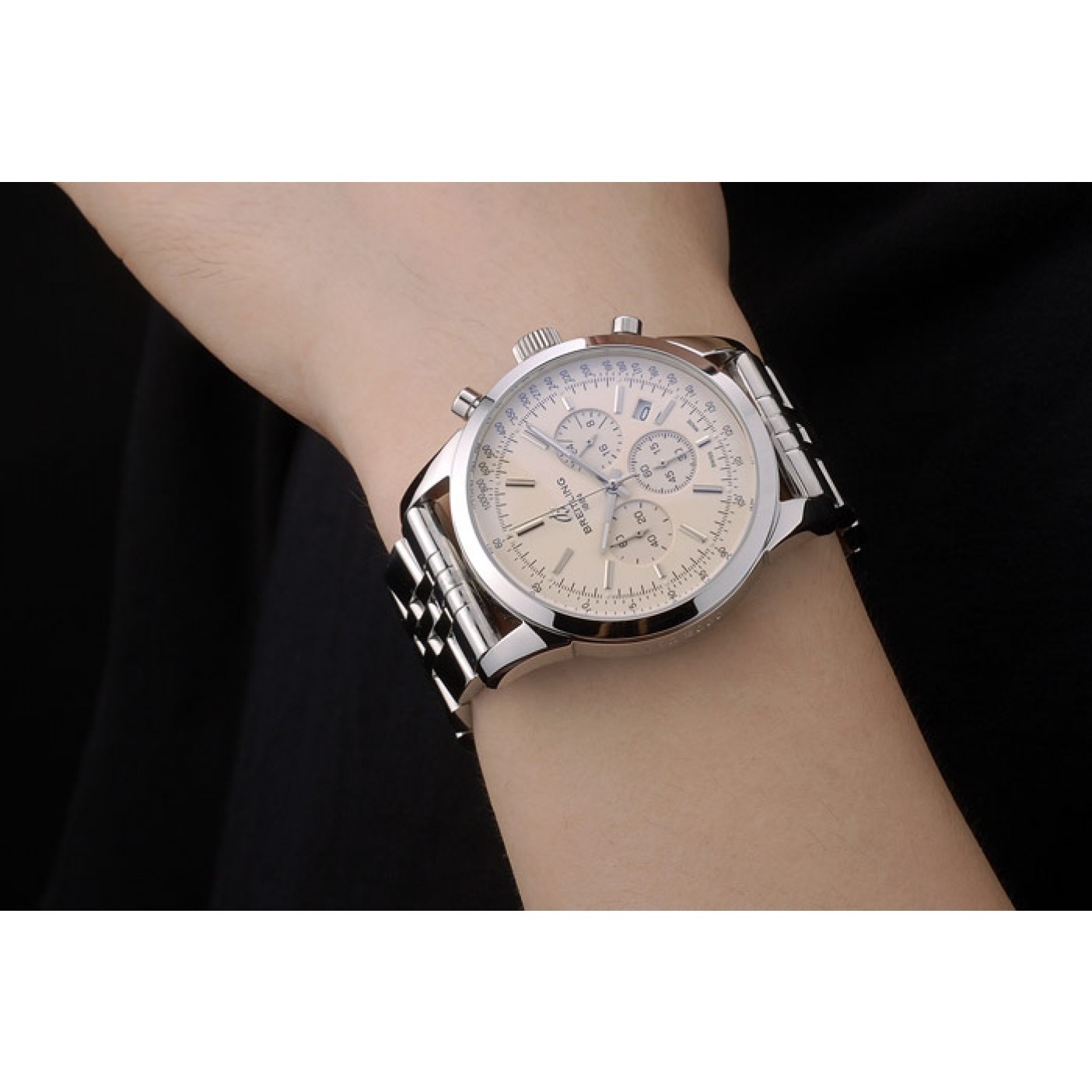 MiroTime Breitling Transocean White Dial Stainless Steel Strap