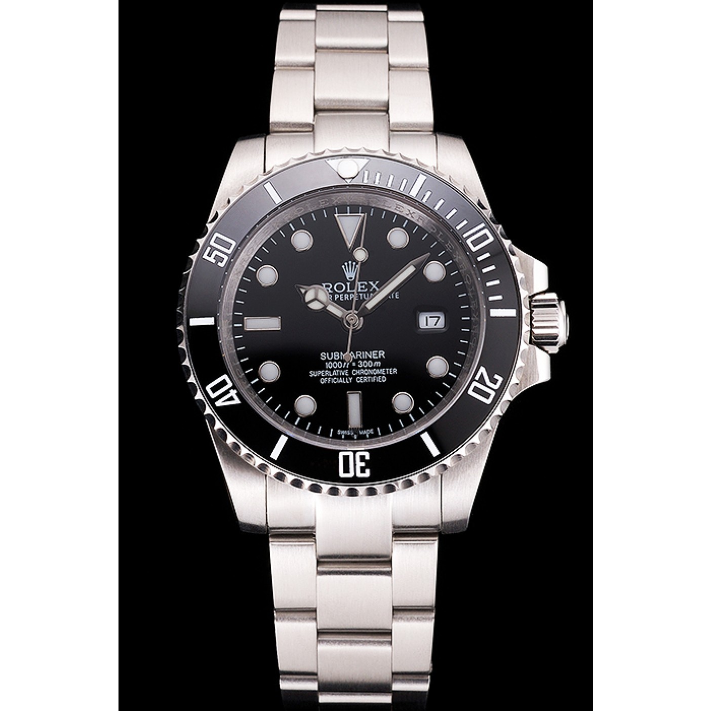MiroTime Swiss Rolex Submariner Small Date Black Dial And Bezel Stainless Steel Case And Bracelet