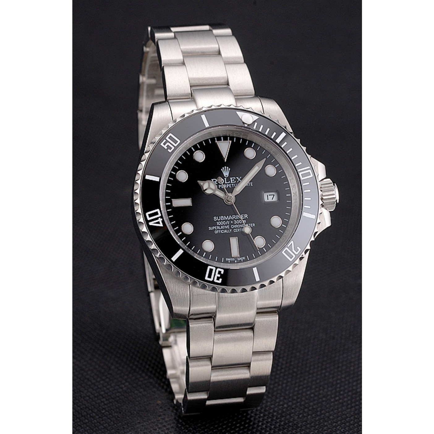 MiroTime Swiss Rolex Submariner Small Date Black Dial And Bezel Stainless Steel Case And Bracelet